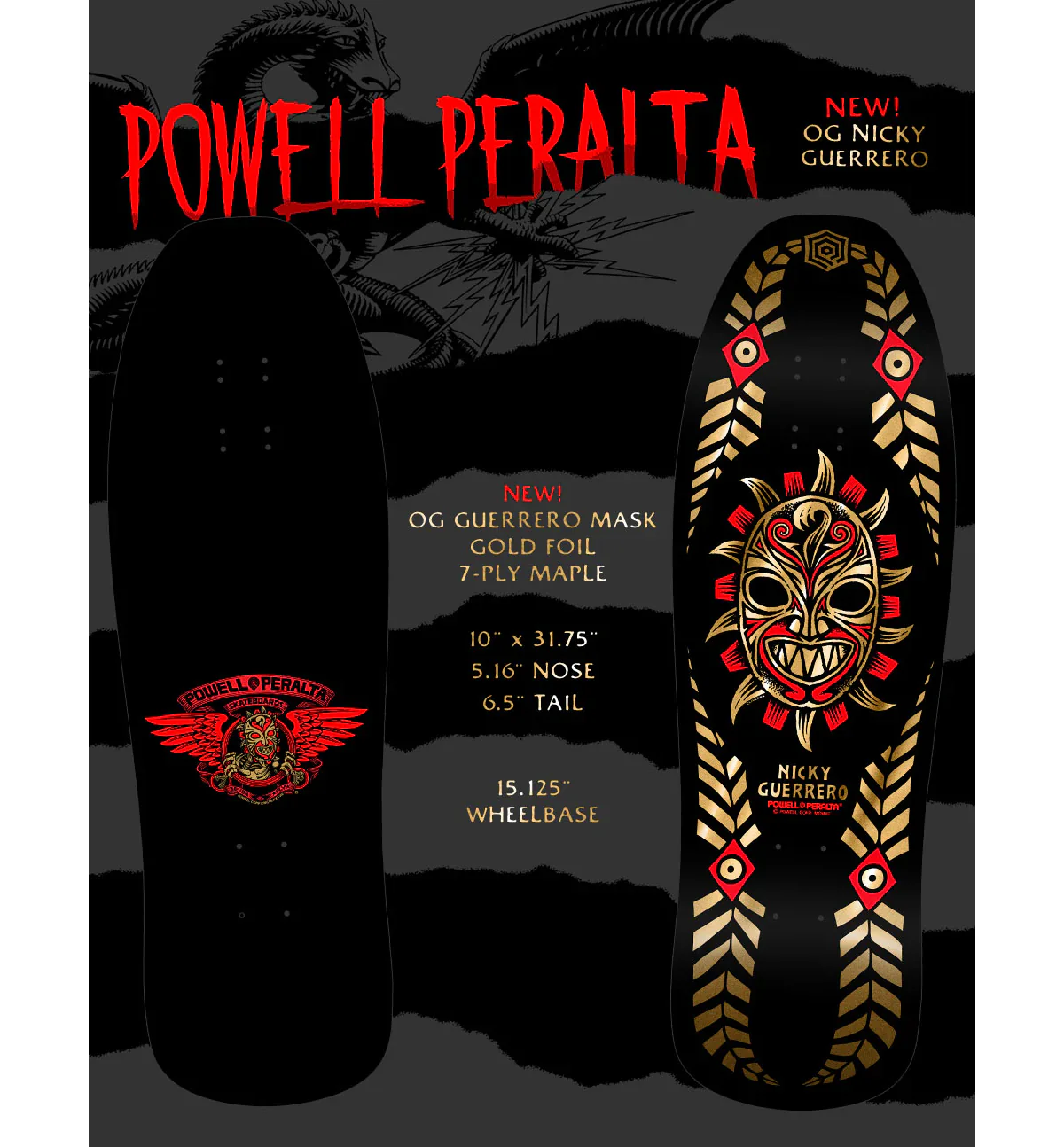 Powell Peralta Skateboard Nicky Guerrero Mask Black/Gold Foil / Independent / Rat Bones Black - Image 6