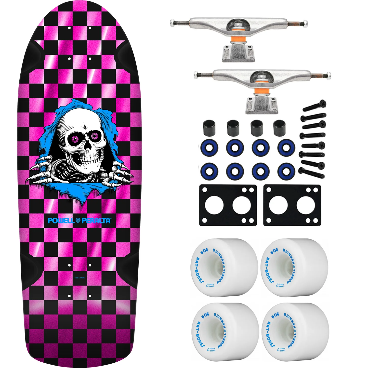 Powell Peralta Skateboard OG Ripper Checker Pink Foil / Independent / Rat Bones White