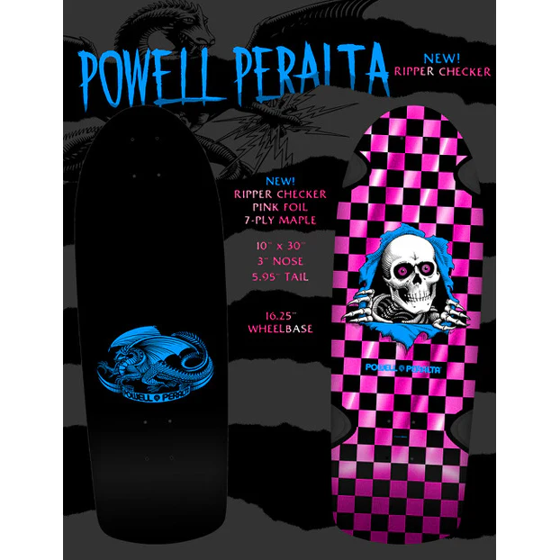 Powell Peralta Skateboard OG Ripper Checker Pink Foil / Independent / Rat Bones White - Image 6