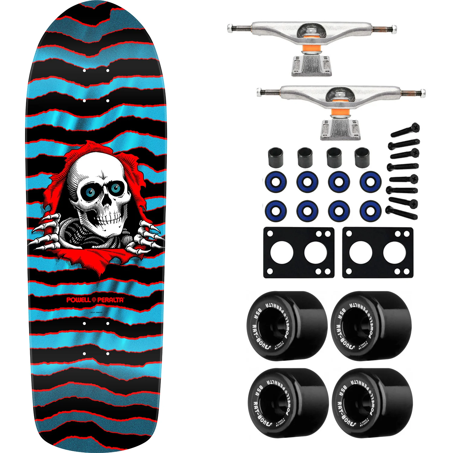 Powell Peralta Skateboard OS Ripper Red/Blue Foil / Independent/ Rat Bones Black