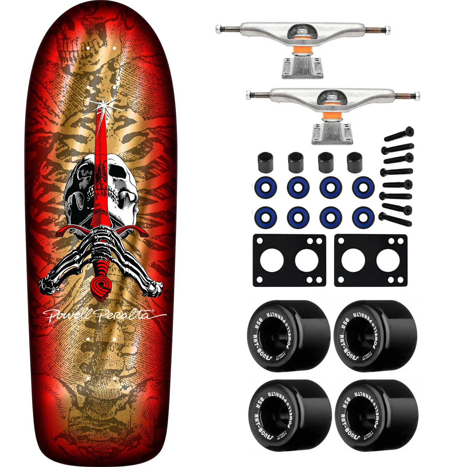 Powell Peralta Skateboard Rodriguez Skull and Sword Gold Foil / Independent / Rat Bones Black