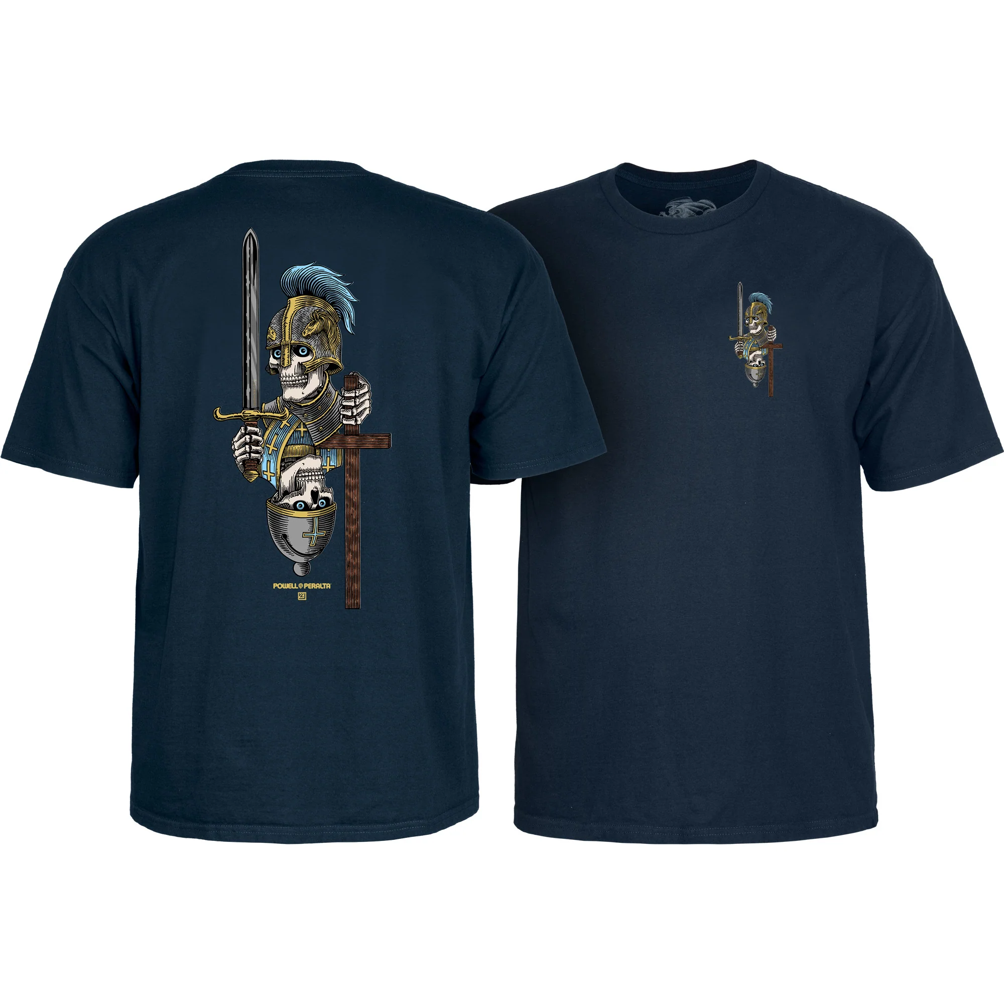 Powell Peralta Skateboard Shirt Dan Corrigan Chess Skulls Navy
