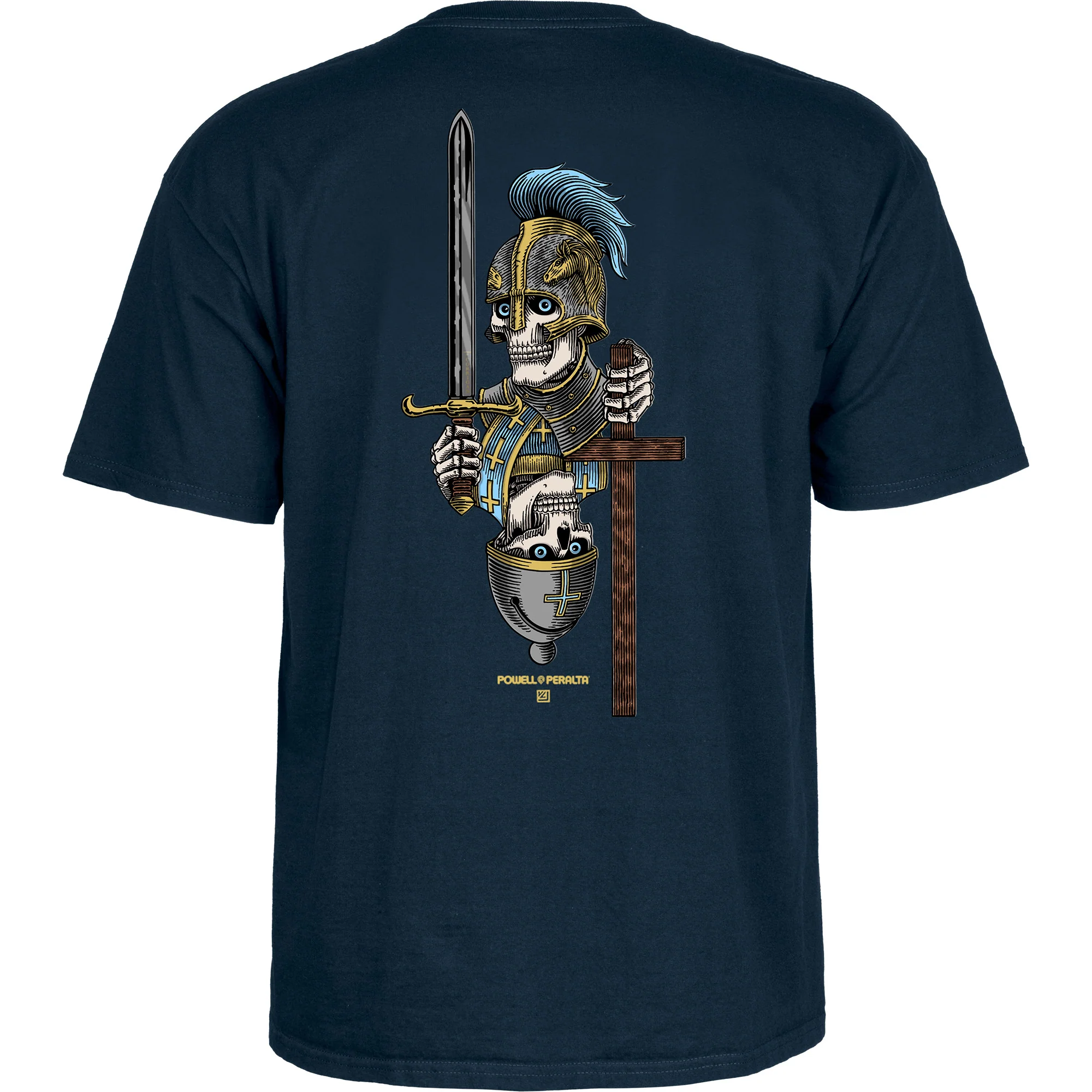 Powell Peralta Skateboard Shirt Dan Corrigan Chess Skulls Navy - Image 2