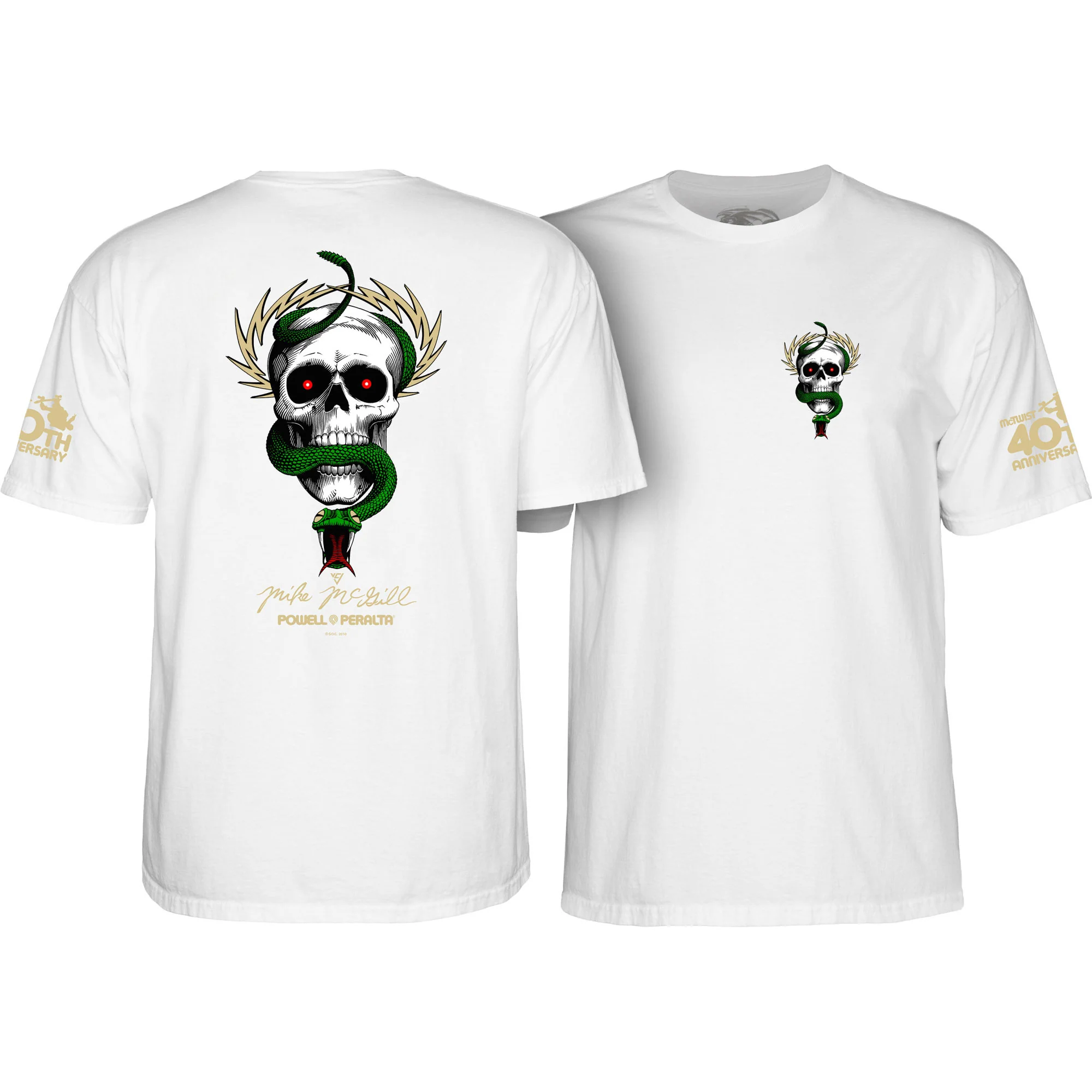 Powell Peralta Skateboard Shirt McGill Skull and Snake 40th Anniversary White