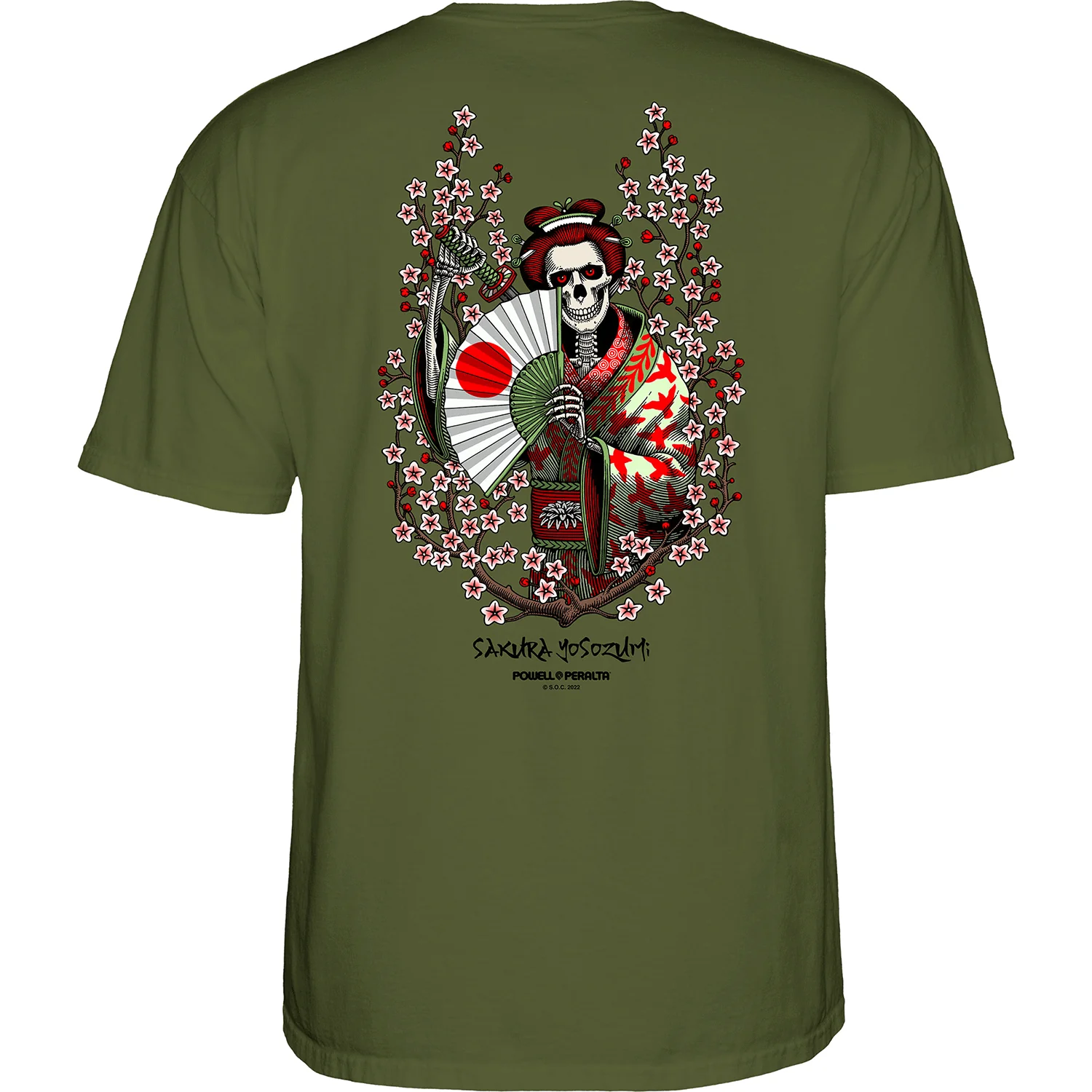 Powell Peralta Skateboard Shirt Sakura Yosozumi Military Green - Image 2