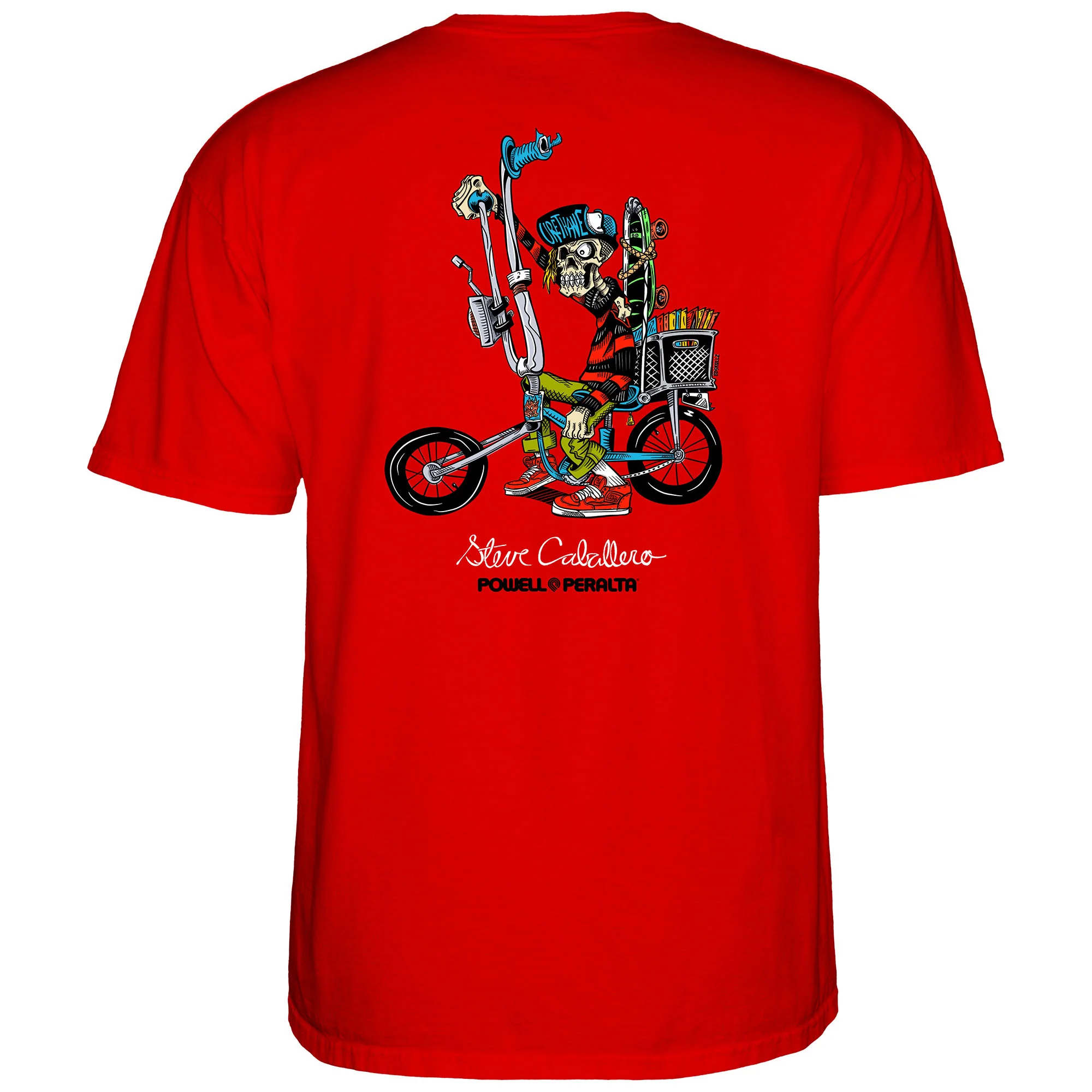Powell Peralta Skateboard Shirt Steve Caballero Chopper Bike Red - Image 2