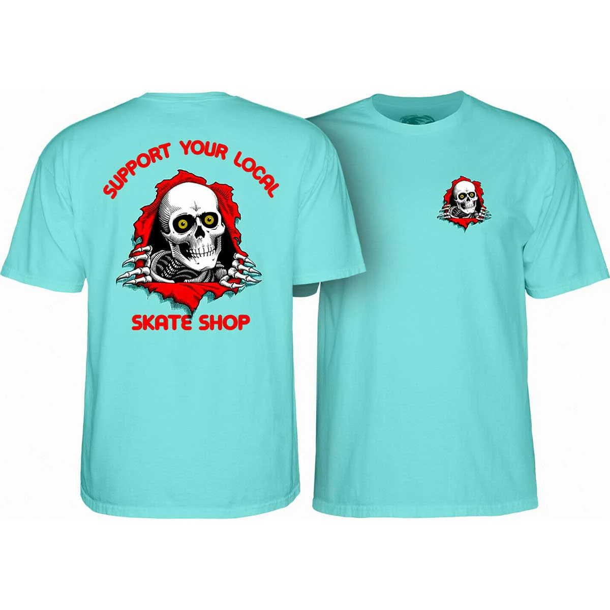 Powell Peralta Skateboard Shirt Support Your Local Skate Shop Ripper Teal Ice - Image 2