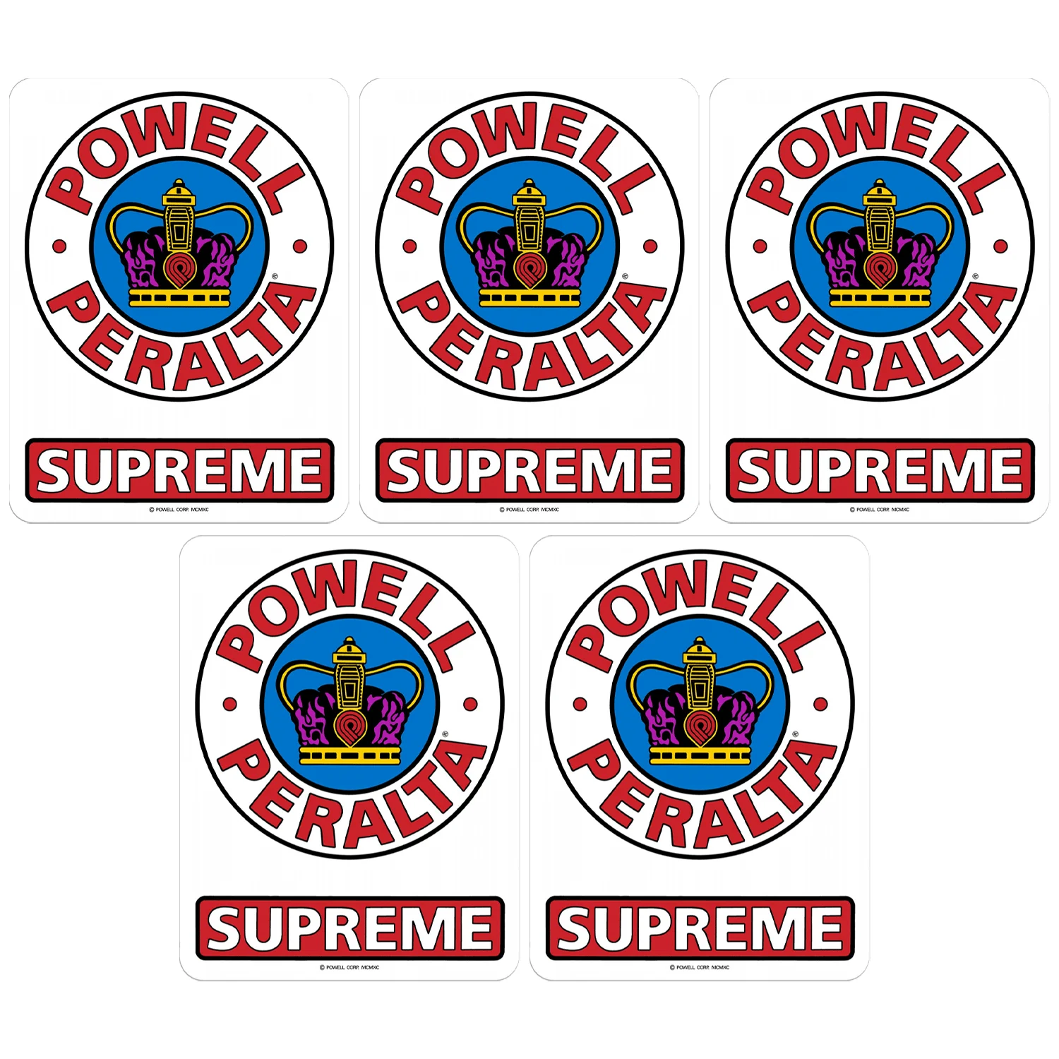 Powell Peralta Skateboard Sticker Supreme Red/White/Blue 6.0" 5-Pack