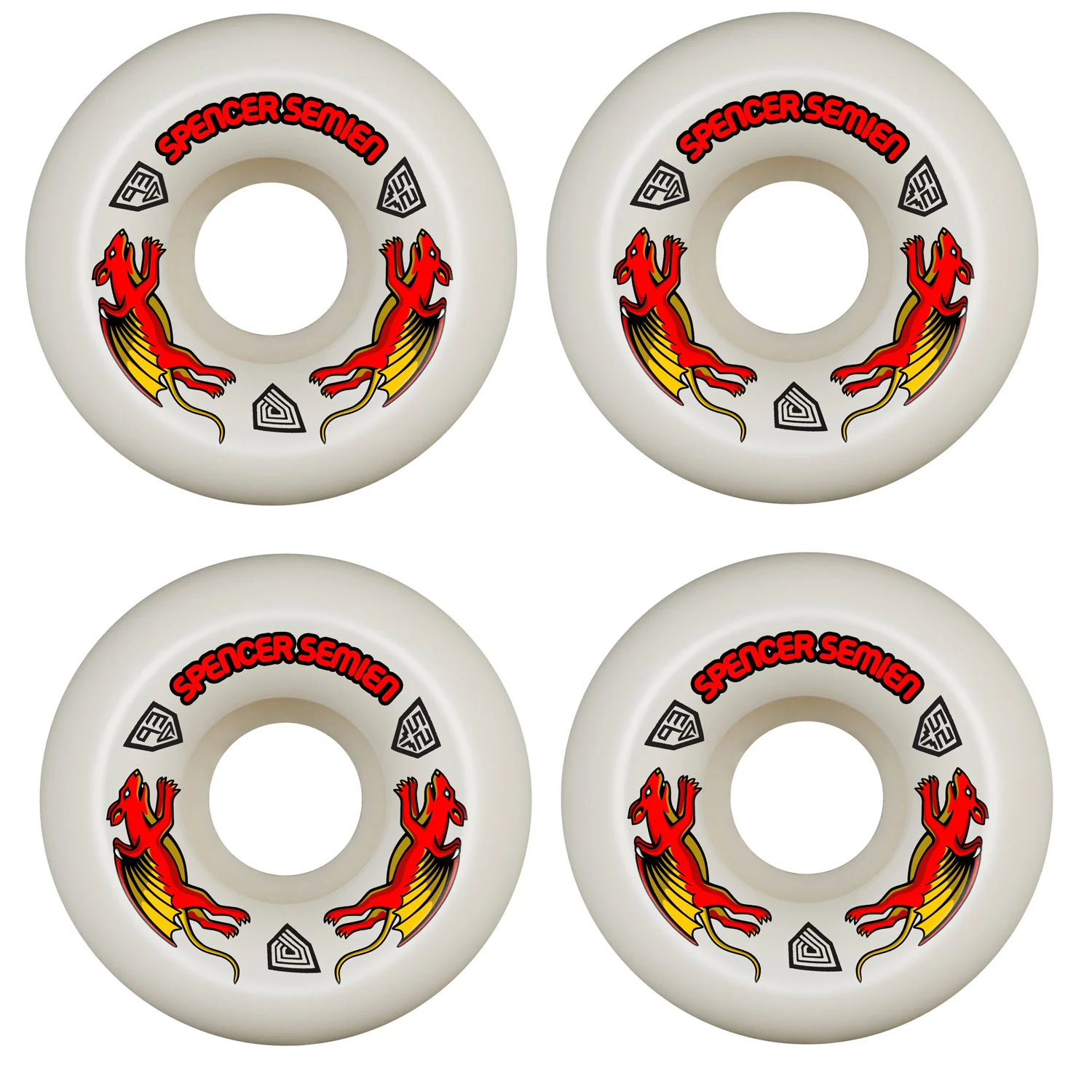 Powell Peralta Skateboard Wheels 52mm Semien Dragon Formula Nano Rat 93A White