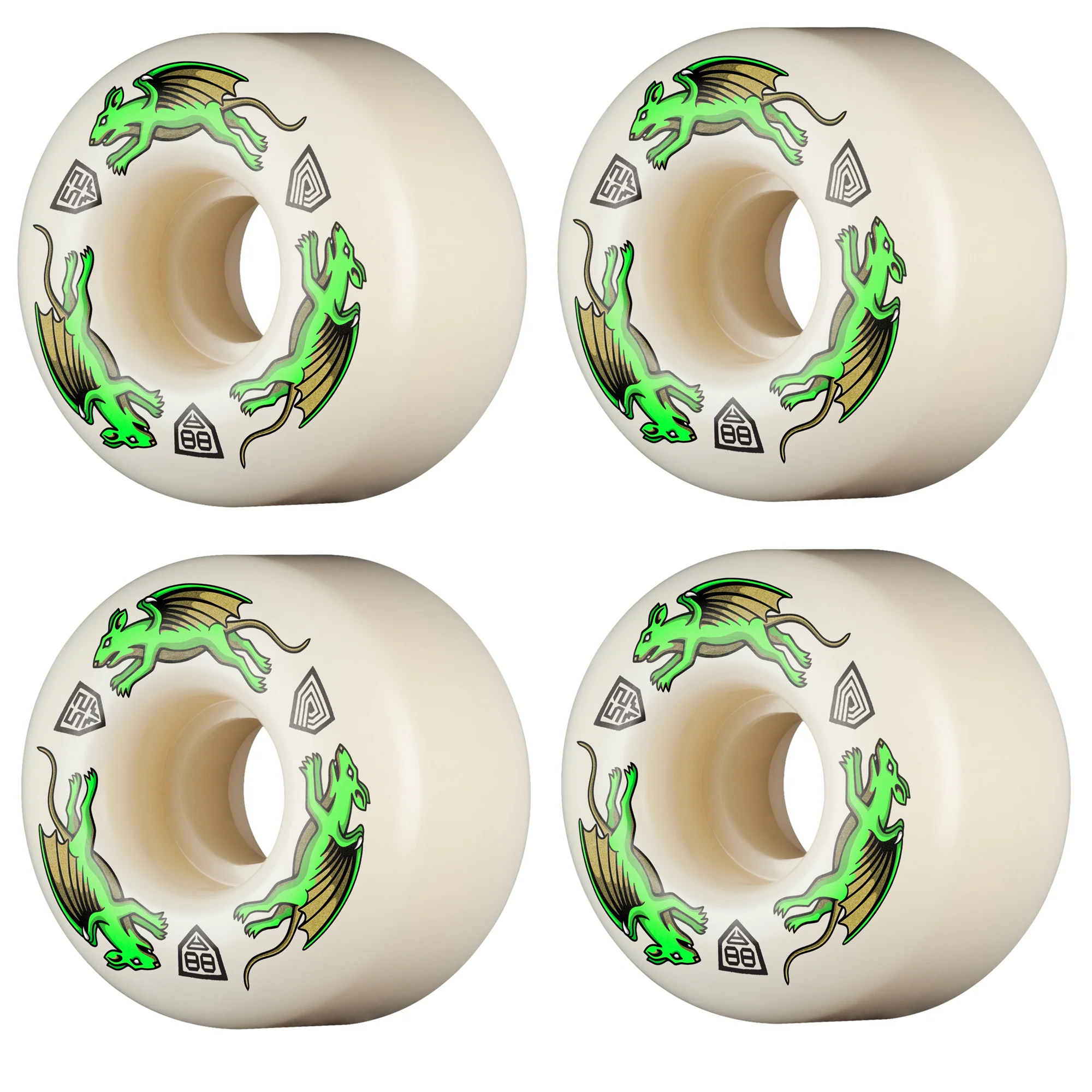 Powell Peralta Skateboard Wheels 52mm x 34mm Dragon Formula 88A AV4 Nano Rat Off White