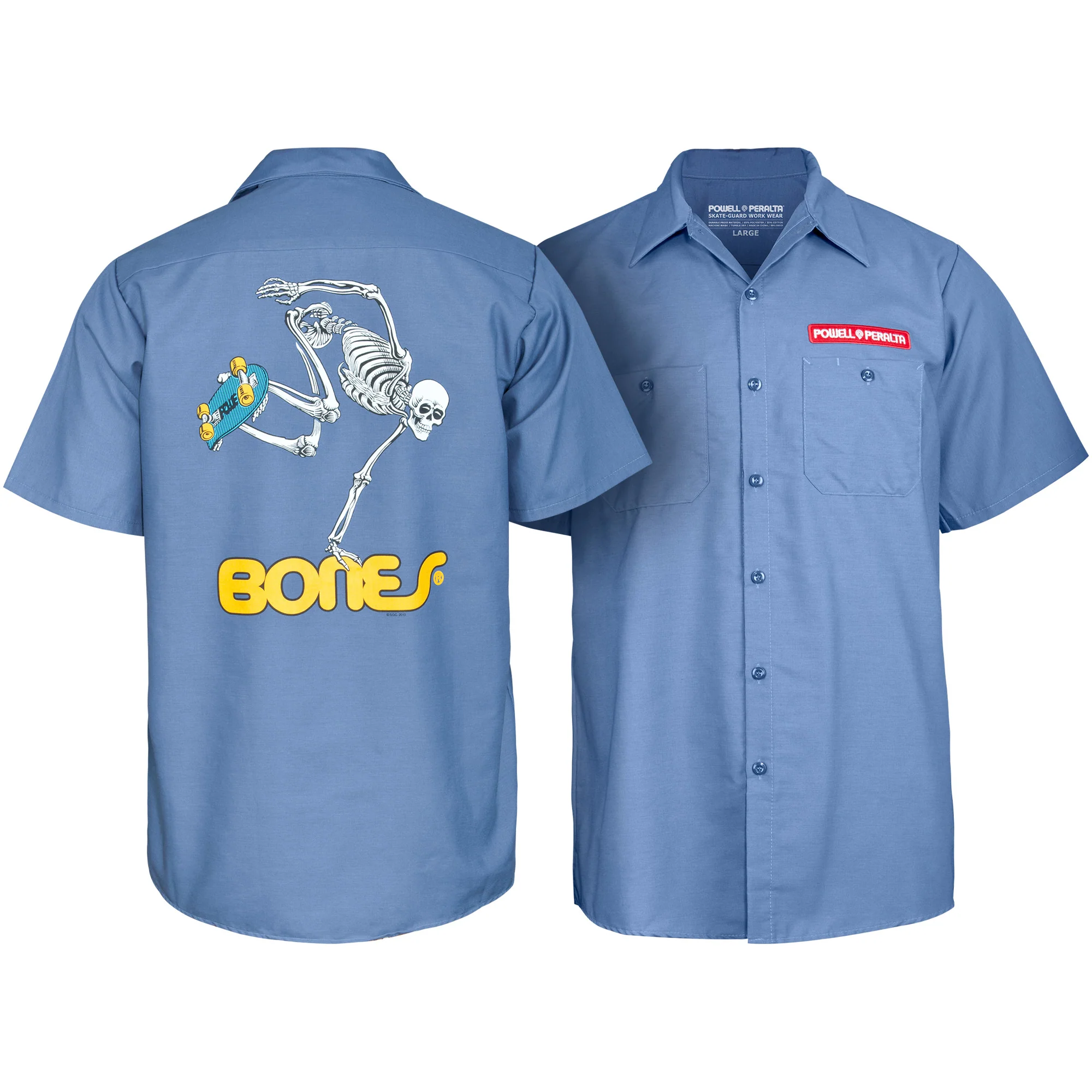 Powell Peralta Skateboards Work Shirt Skateboard Skeleton Postal Blue - Image 2