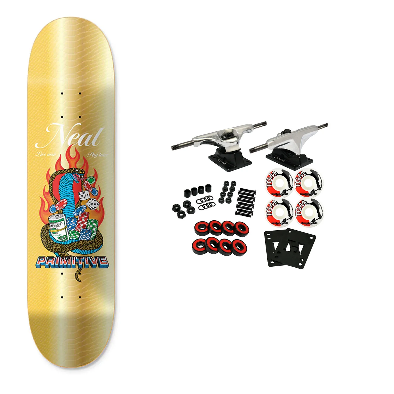 Primitive Skateboard Complete Neal Cobra Gold 8.125" x 31.625"