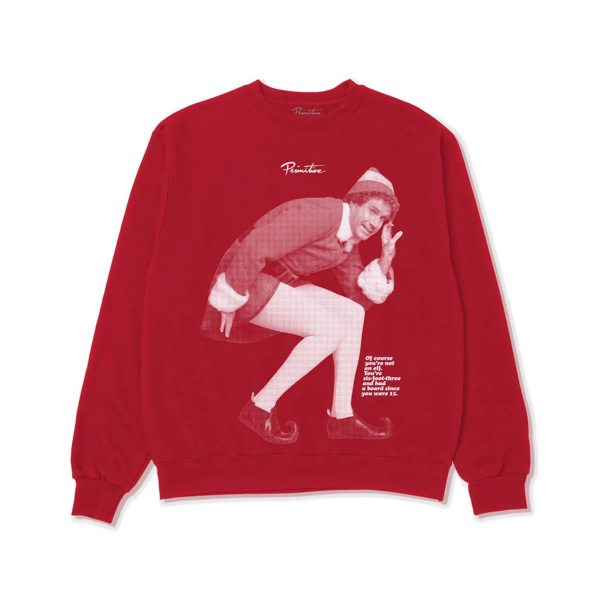 Primitive Skateboards x Elf Sweater Hey Buddy Crewneck Red