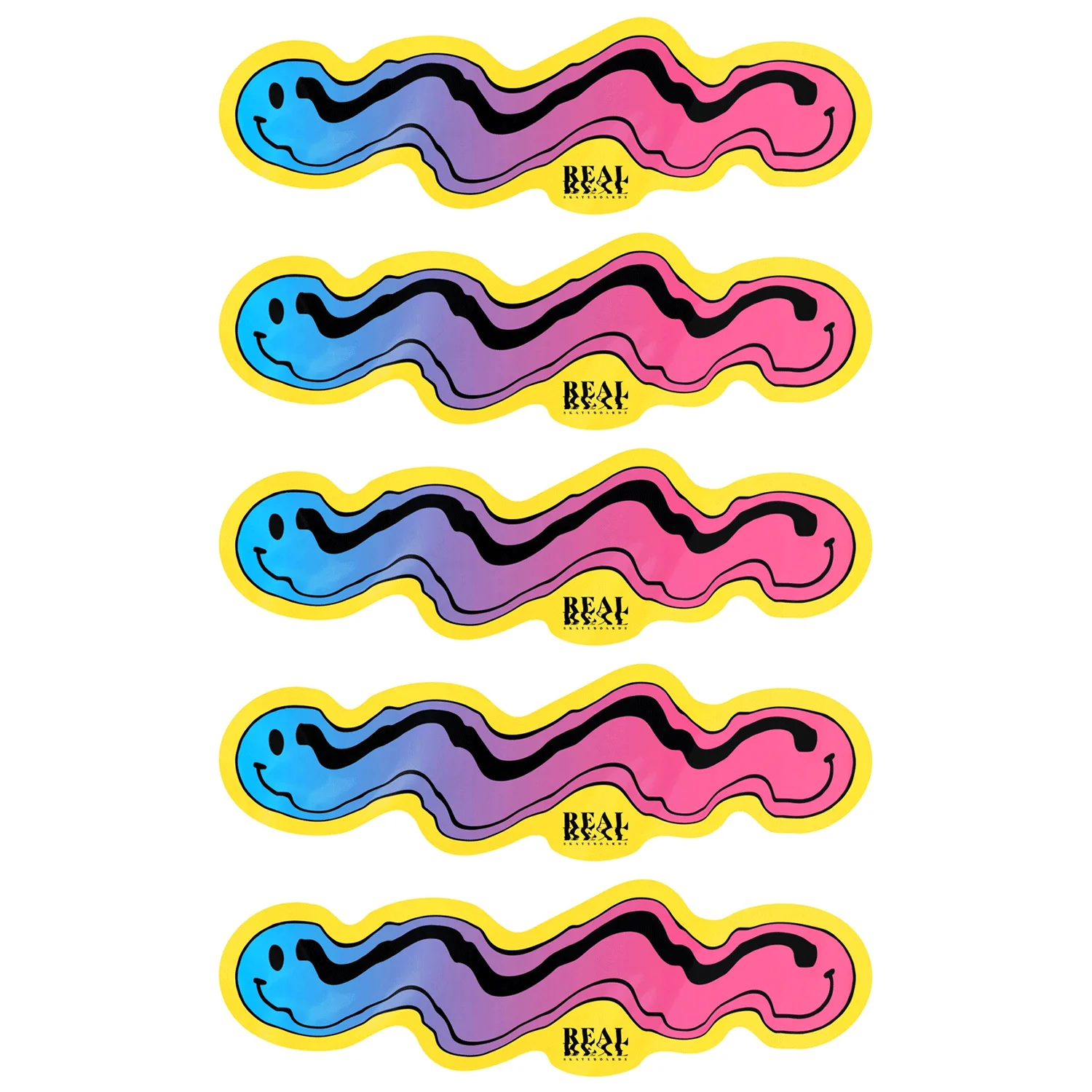 Real Skateboard Sticker Bryce Wong Guest Artist Yellow/Blue/Pink 1.5" x 5" 5-Pack