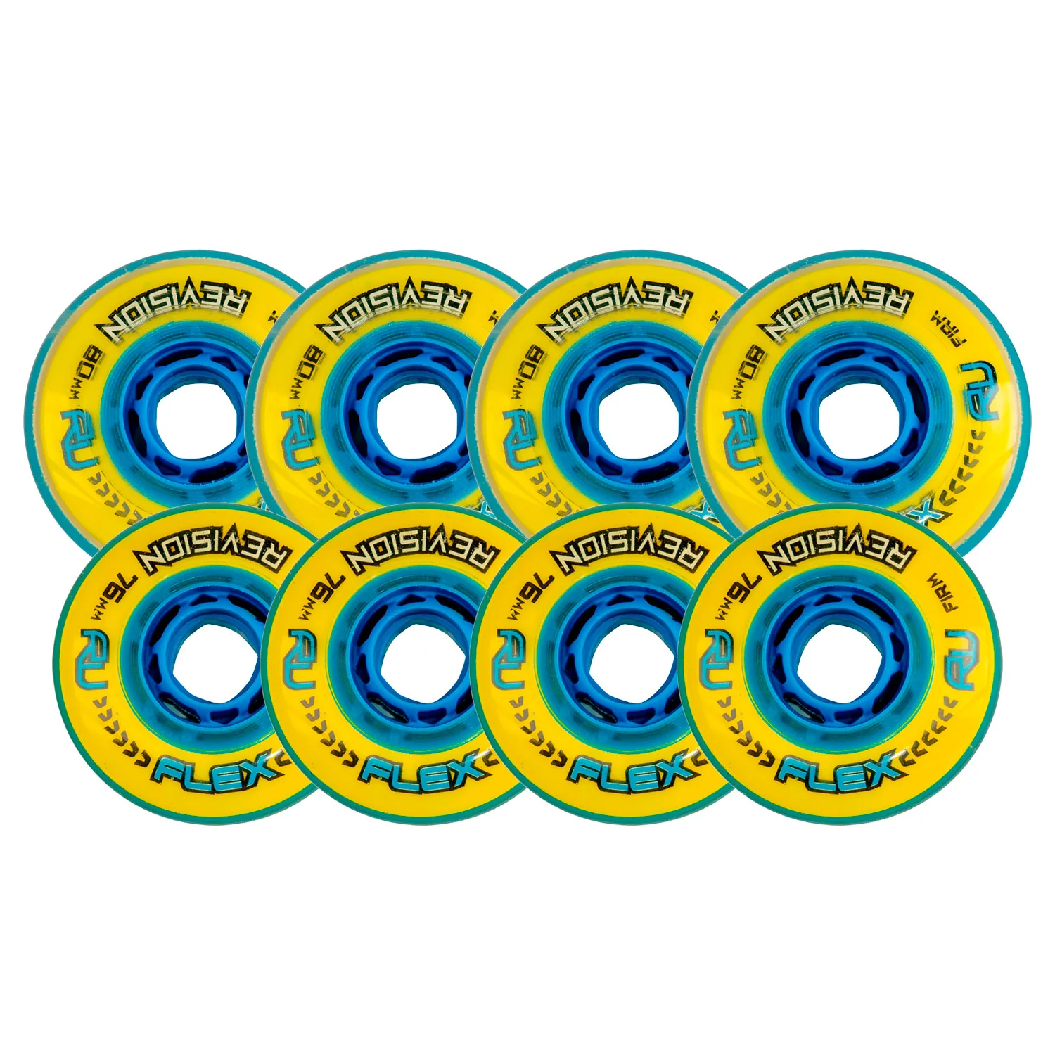 Revision Roller Hockey Wheels Indoor 76/80 HiLo Flex Firm Yellow 8-Pack