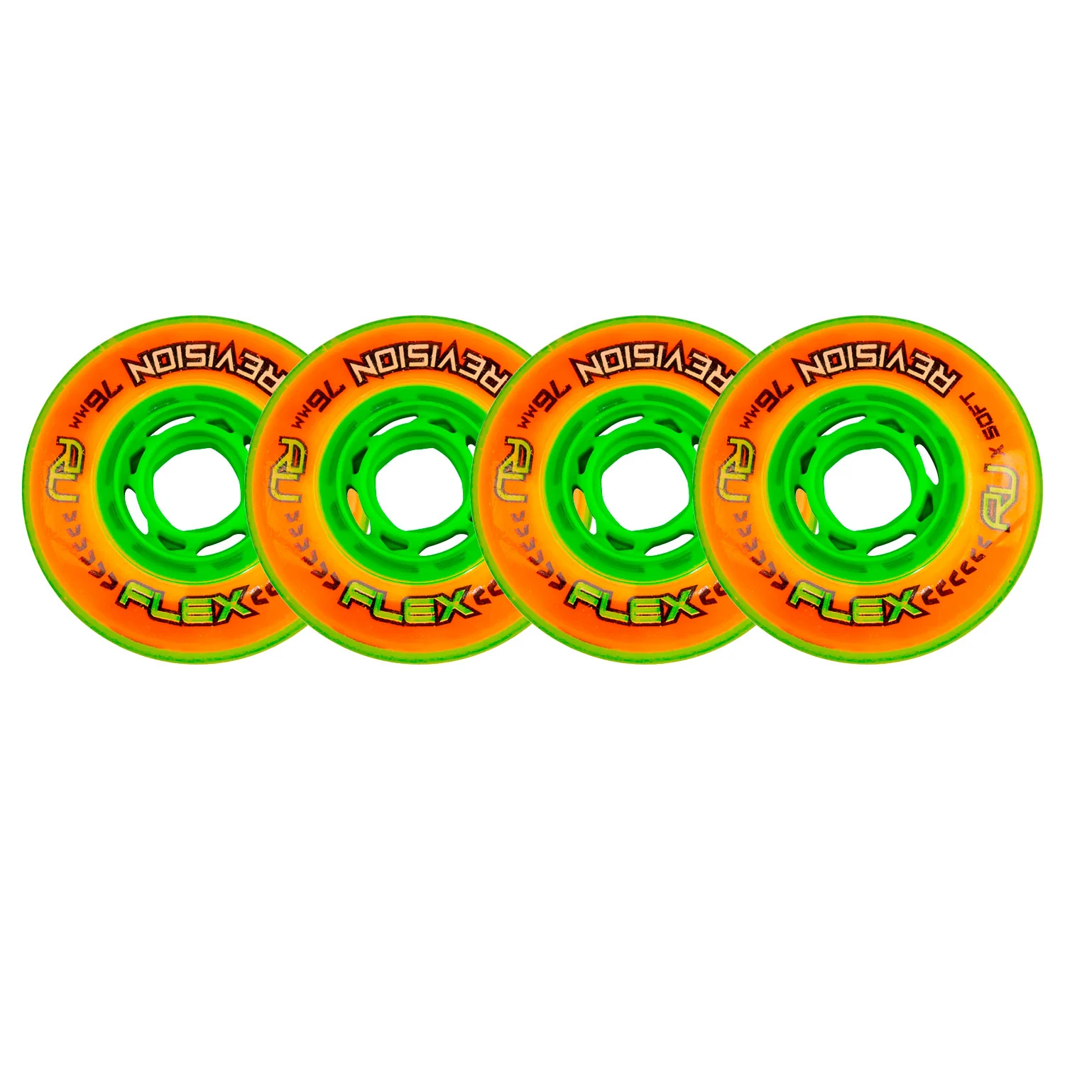 Revision Roller Hockey Wheels Indoor 76mm Flex X-Soft Orange 4-Pack