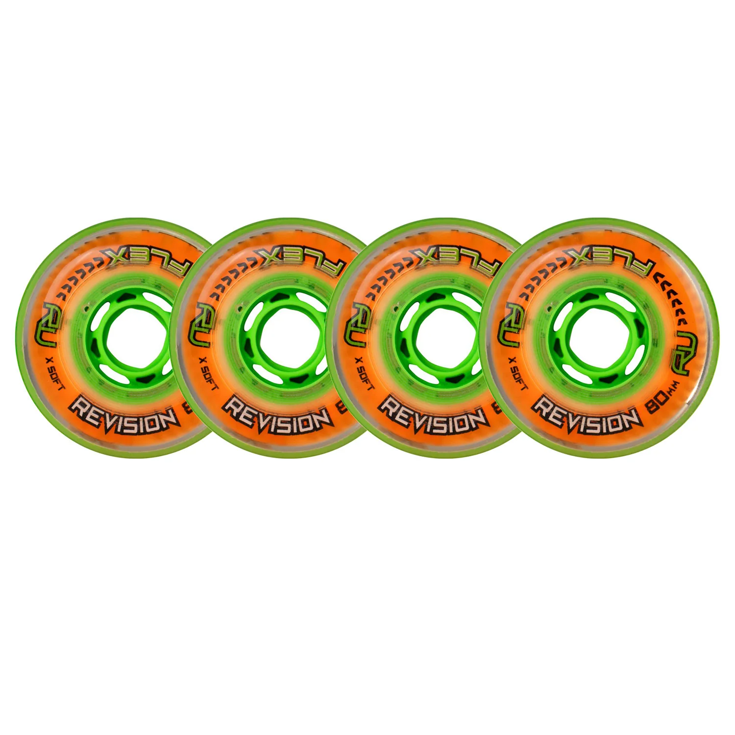 Revision Roller Hockey Wheels Indoor 80mm Flex X-Soft Orange 4-Pack