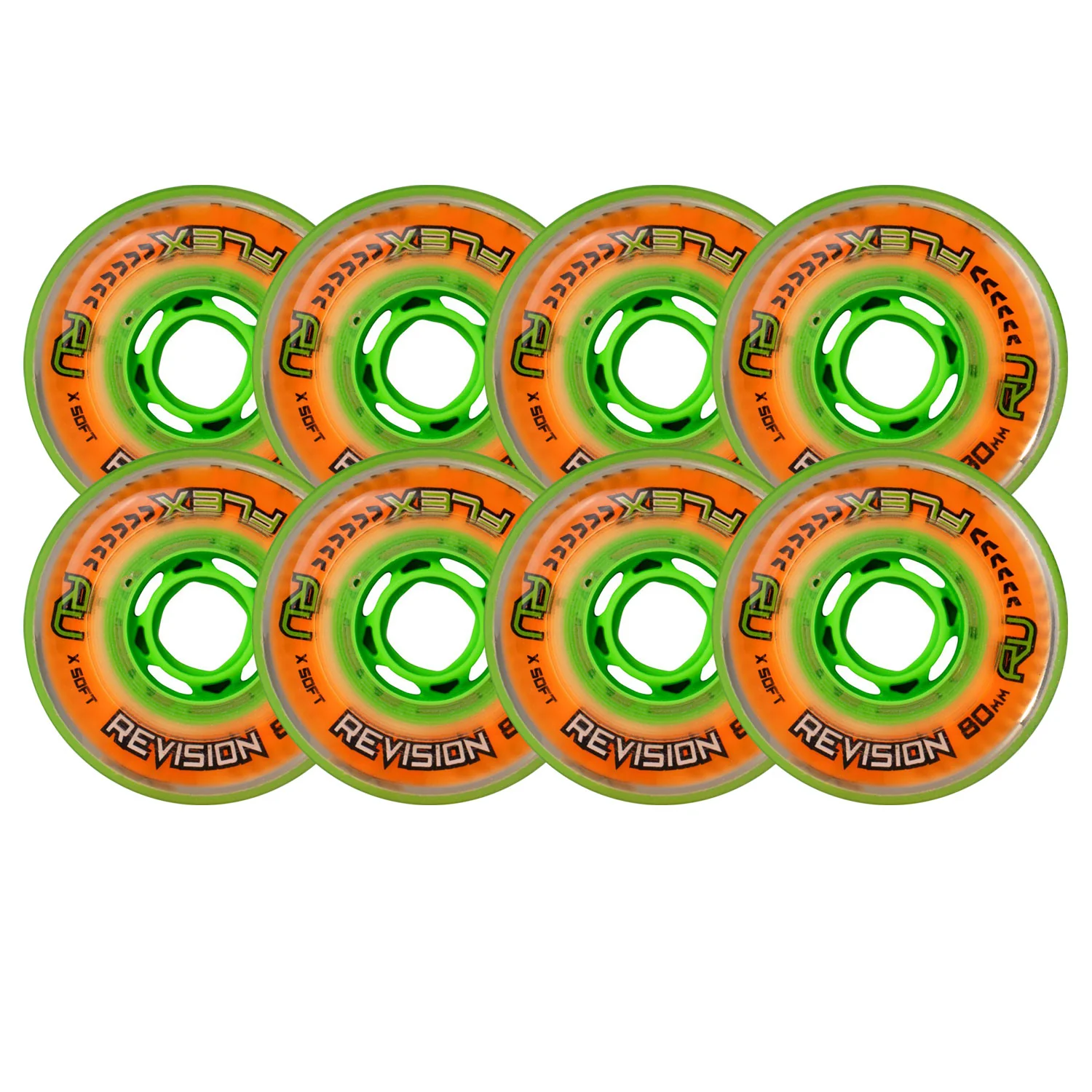 Revision Roller Hockey Wheels Indoor 80mm Flex X-Soft Orange 8-Pack