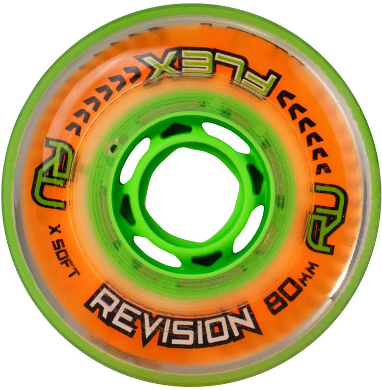 Revision Roller Hockey Wheels Indoor 80mm Flex X-Soft Orange 8-Pack - Image 2