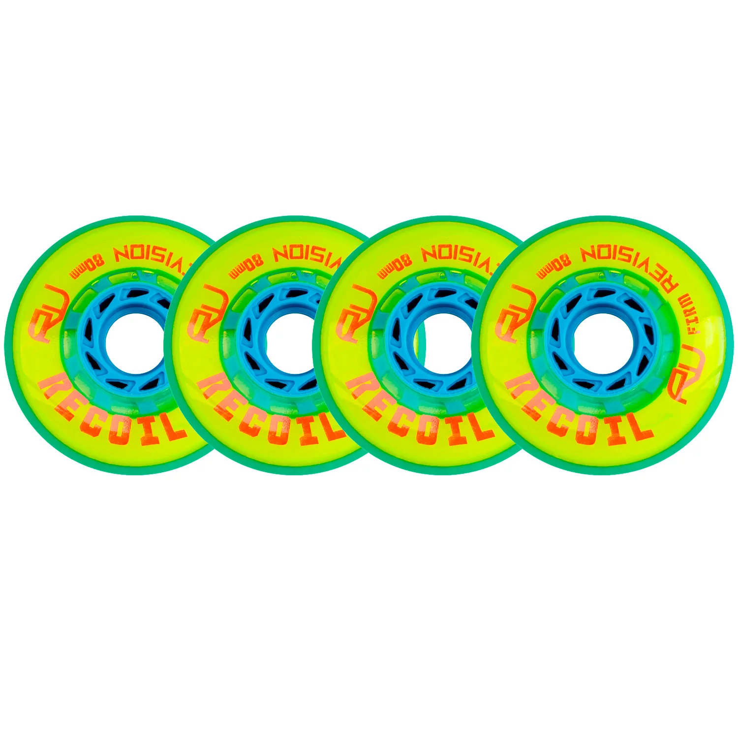 Revision Roller Hockey Wheels Indoor 80mm Recoil Firm Yellow 4-Pack
