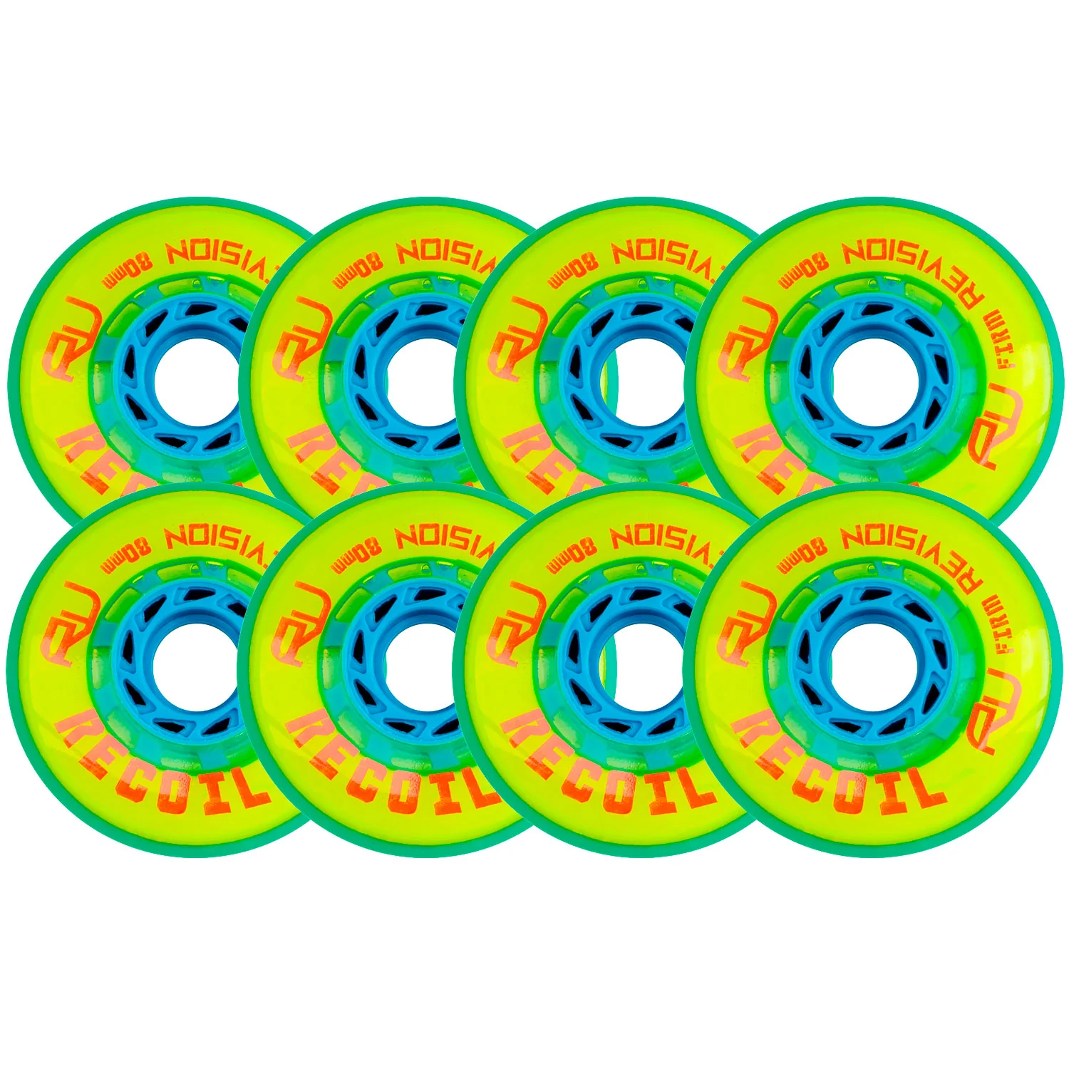 Revision Roller Hockey Wheels Indoor 80mm Recoil Firm Yellow 8-Pack