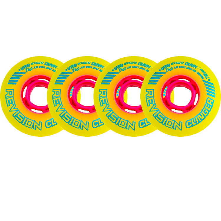 Revision Roller Hockey Wheels Outdoor 72mm Clinger 82A Yellow 4-Pack