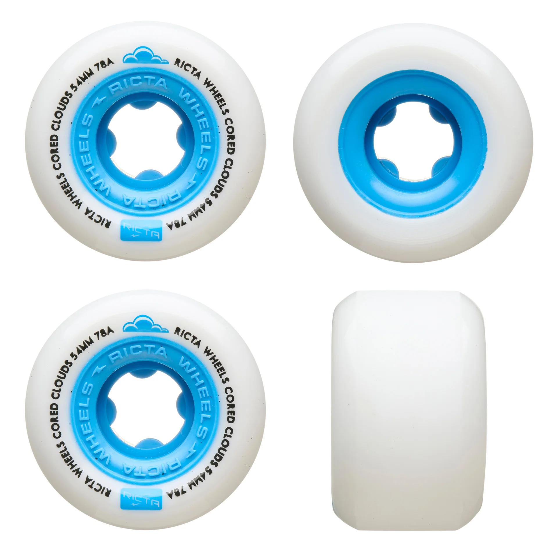 Ricta Skateboard Wheels 54mm Cored Clouds 78A Blue Soft Cruiser