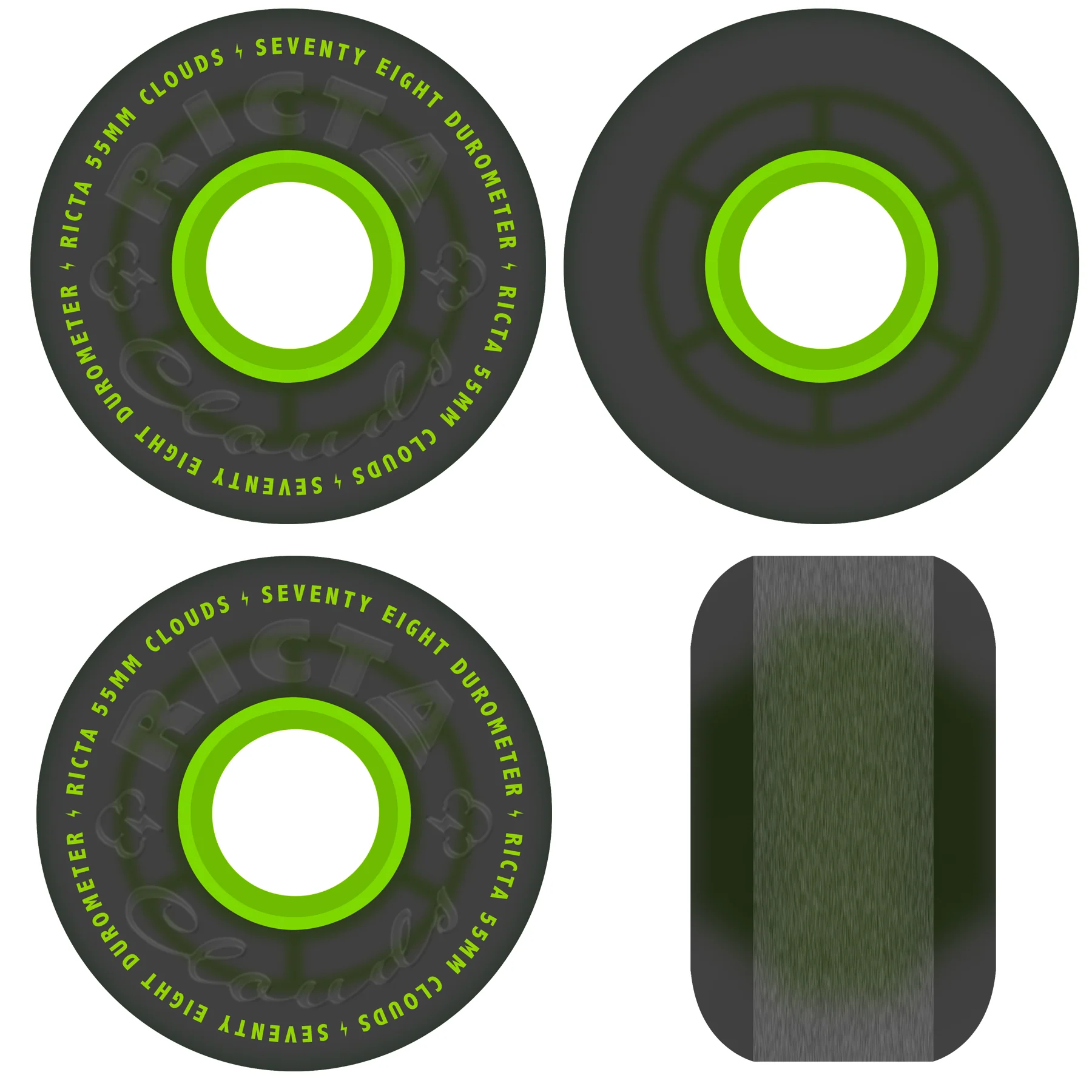 Ricta Skateboard Wheels 55mm Clouds 78A Transparent Black