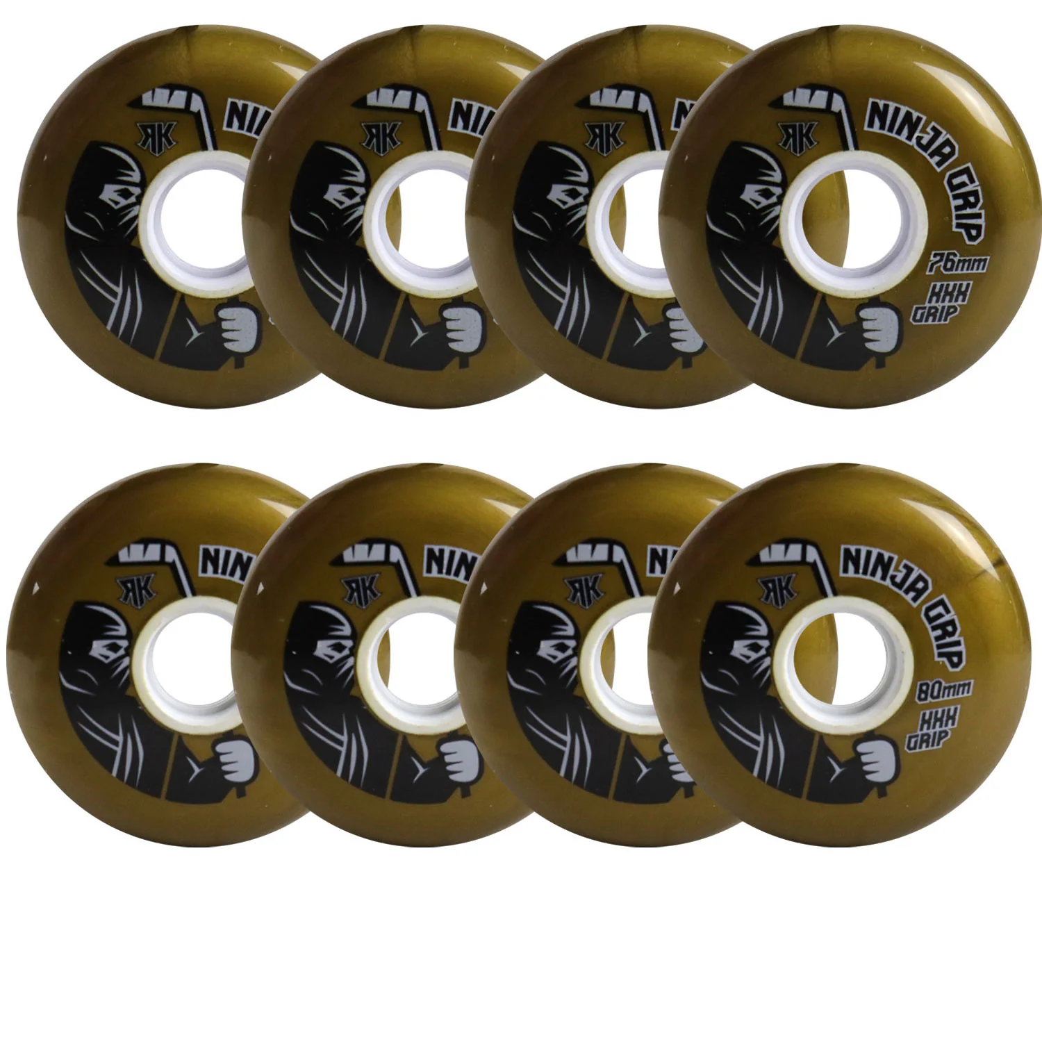 Rink Rat Roller Hockey Wheels Rinkster Ninja Grip 76mm / 80mm HiLo XXX Grip Gold 8-Pack