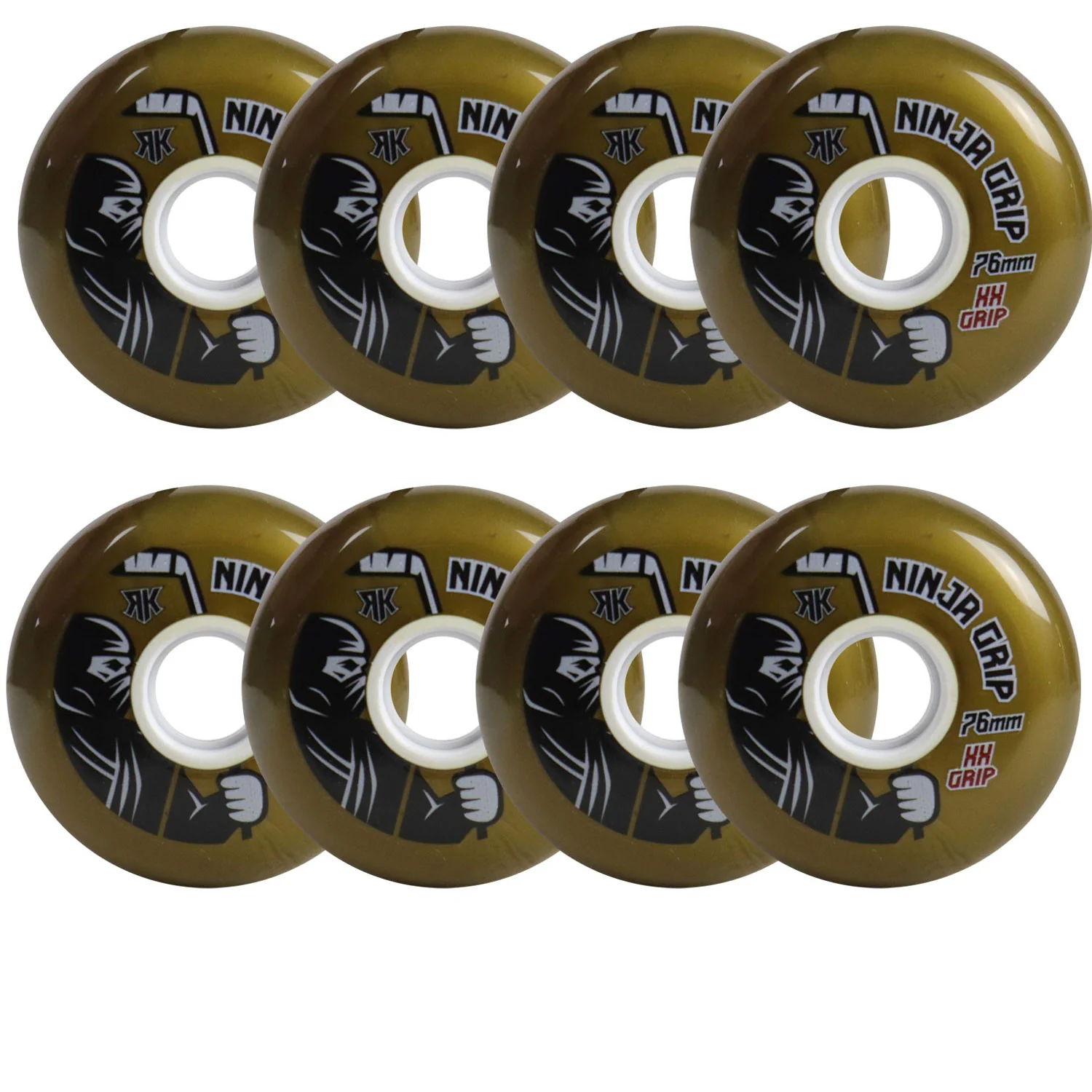 Rink Rat Roller Hockey Wheels Rinkster Ninja Grip 76mm XX Grip Gold 8-Pack