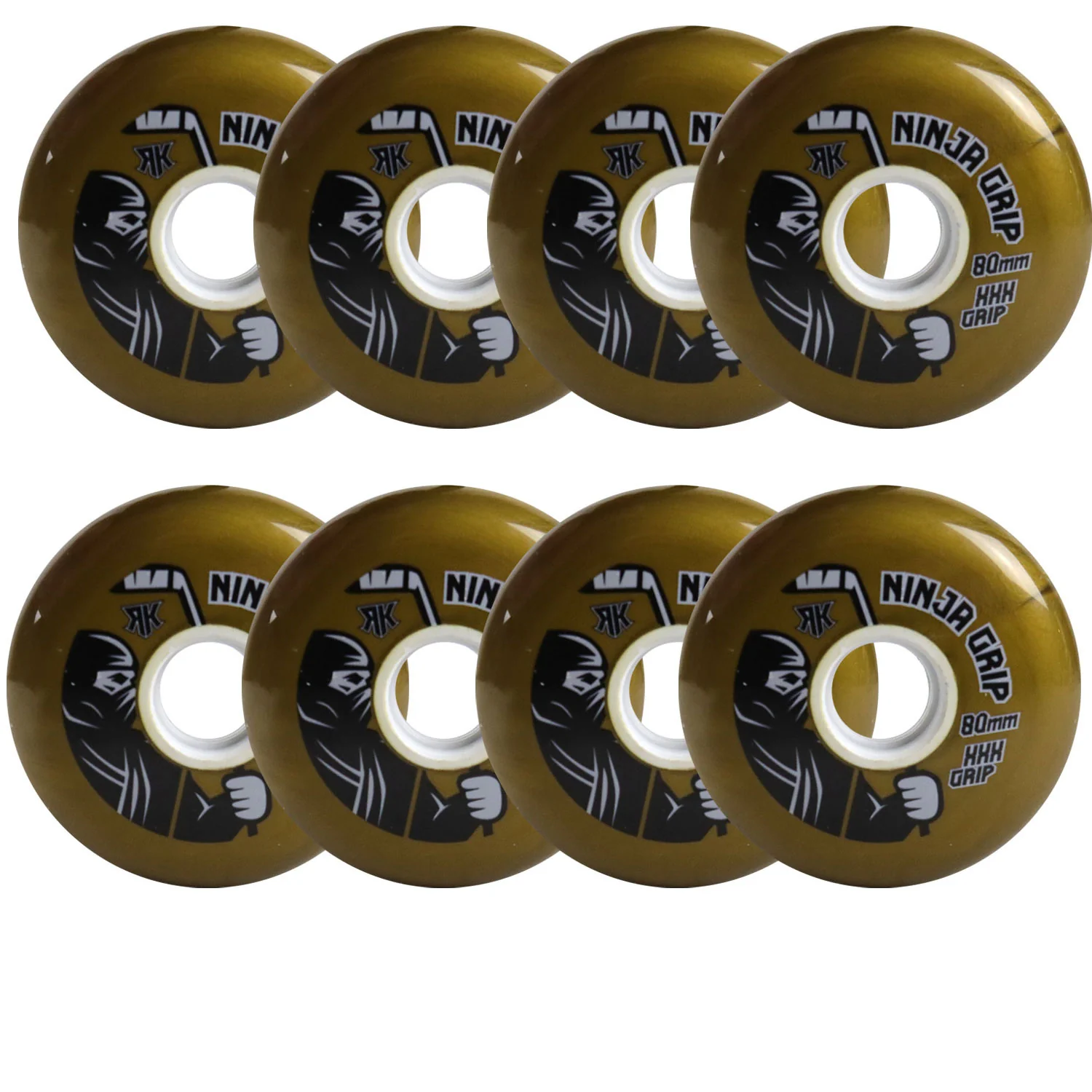 Rink Rat Roller Hockey Wheels Rinkster Ninja Grip 80mm XXX Grip Gold 8-Pack
