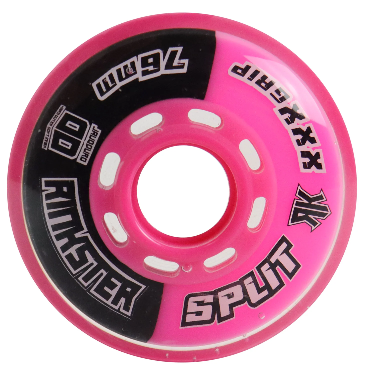 Rink Rat Roller Hockey Wheels Rinkster Split 76mm / 80mm HiLo XXX Grip Black/Pink 8-Pack - Image 2