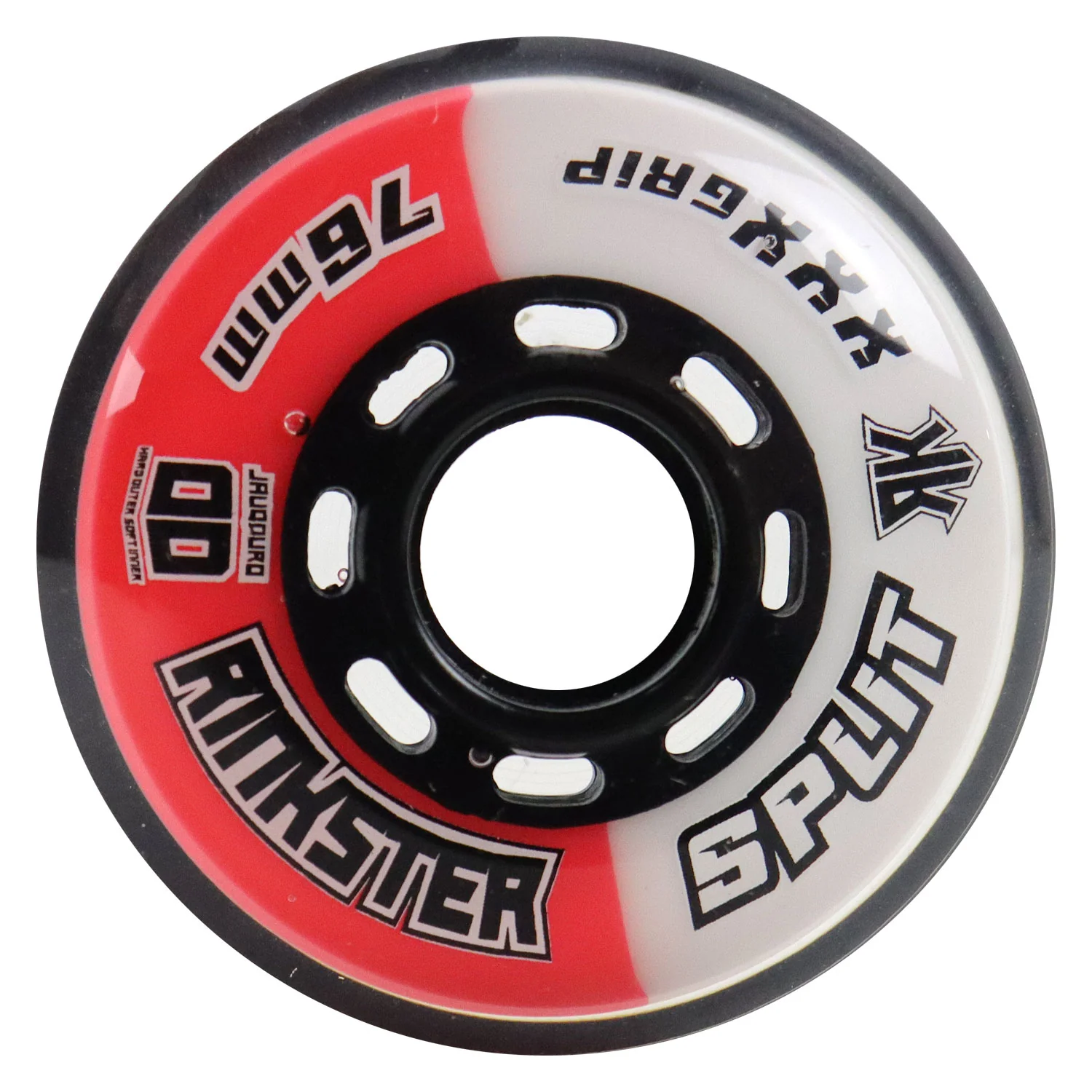 Rink Rat Roller Hockey Wheels Rinkster Split 76mm / 80mm HiLo XXX Grip Red/White 8-Pack - Image 2