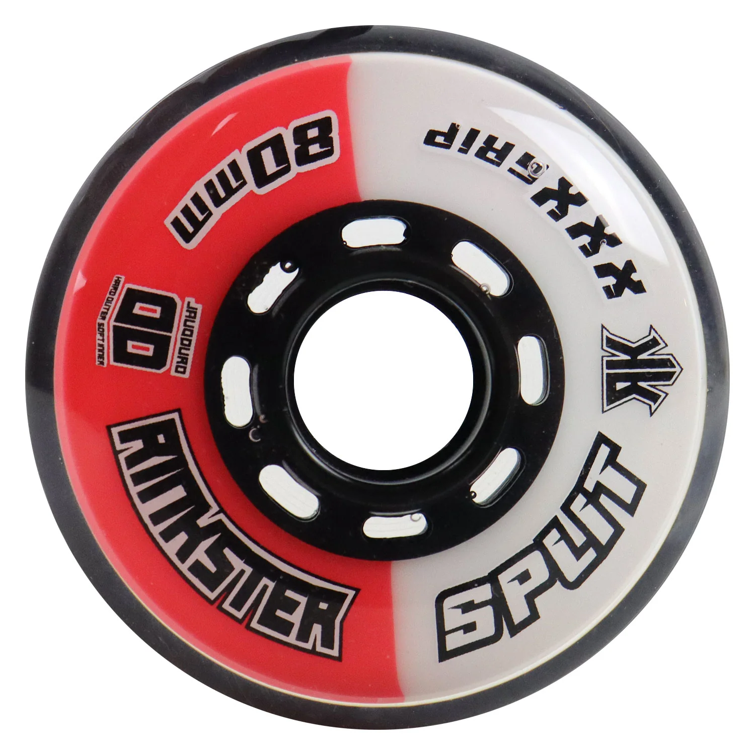 Rink Rat Roller Hockey Wheels Rinkster Split 80mm XXX Grip Red/White 8-Pack - Image 2