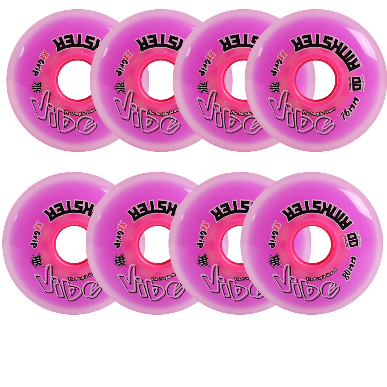 Rink Rat Roller Hockey Wheels Rinkster Vibe 76mm / 80mm HiLo XX Grip Purple 8-Pack