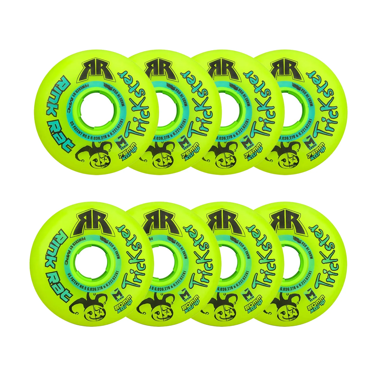 Rink Rat Roller Hockey Wheels - Trickster X 76/80 HiLo 84A Green/Blue (8-Pack)