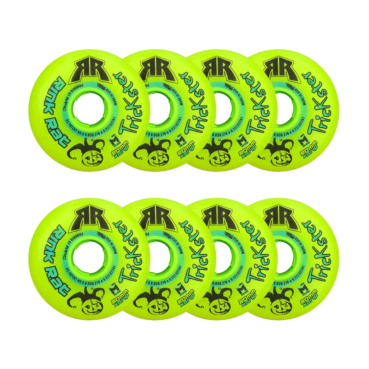 Rink Rat Roller Hockey Wheels - Trickster X 80mm 84A Green/Blue (8-Pack)