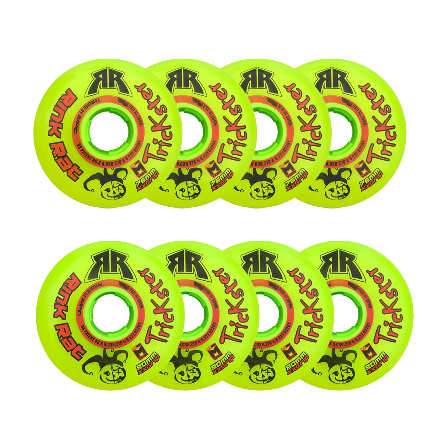 Rink Rat Roller Hockey Wheels - Trickster XX 76/80 HiLo 79A Green/Red (8-Pack)