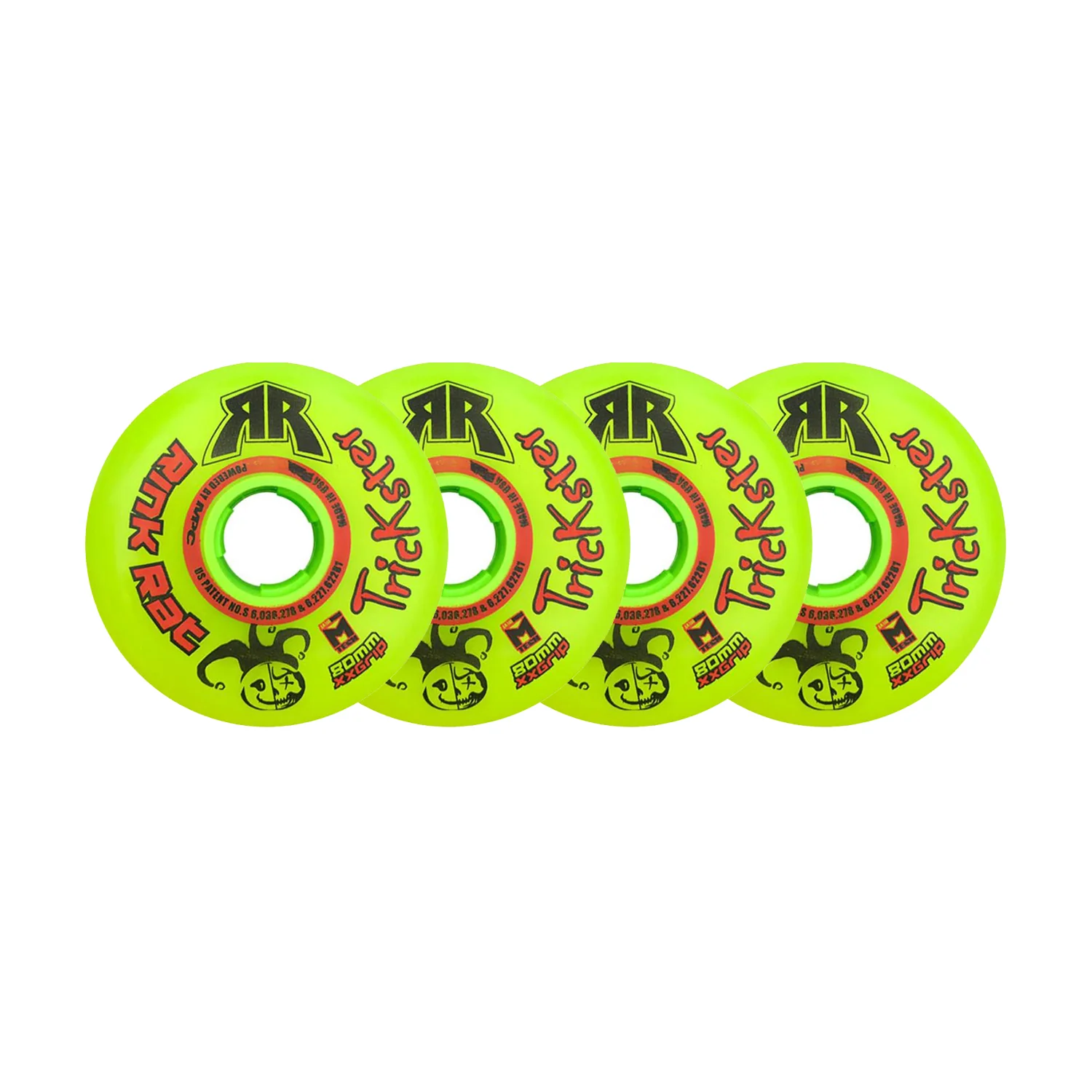 Rink Rat Roller Hockey Wheels - Trickster XX 80mm 79A Green/Red (4-Pack)