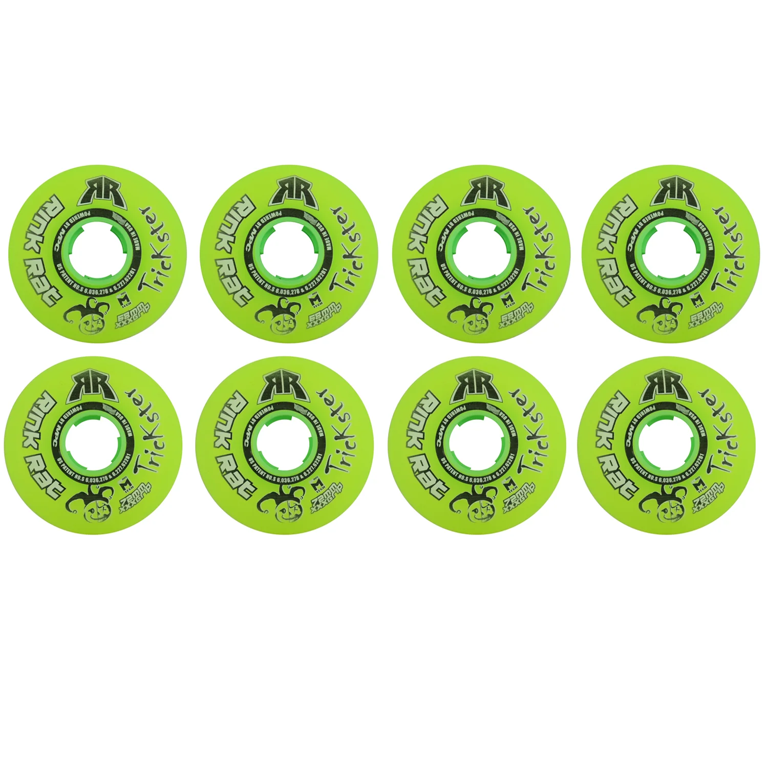 Rink Rat Roller Hockey Wheels - Trickster XXX 68/72 Youth HiLo 76A Green/Black (8-Pack)