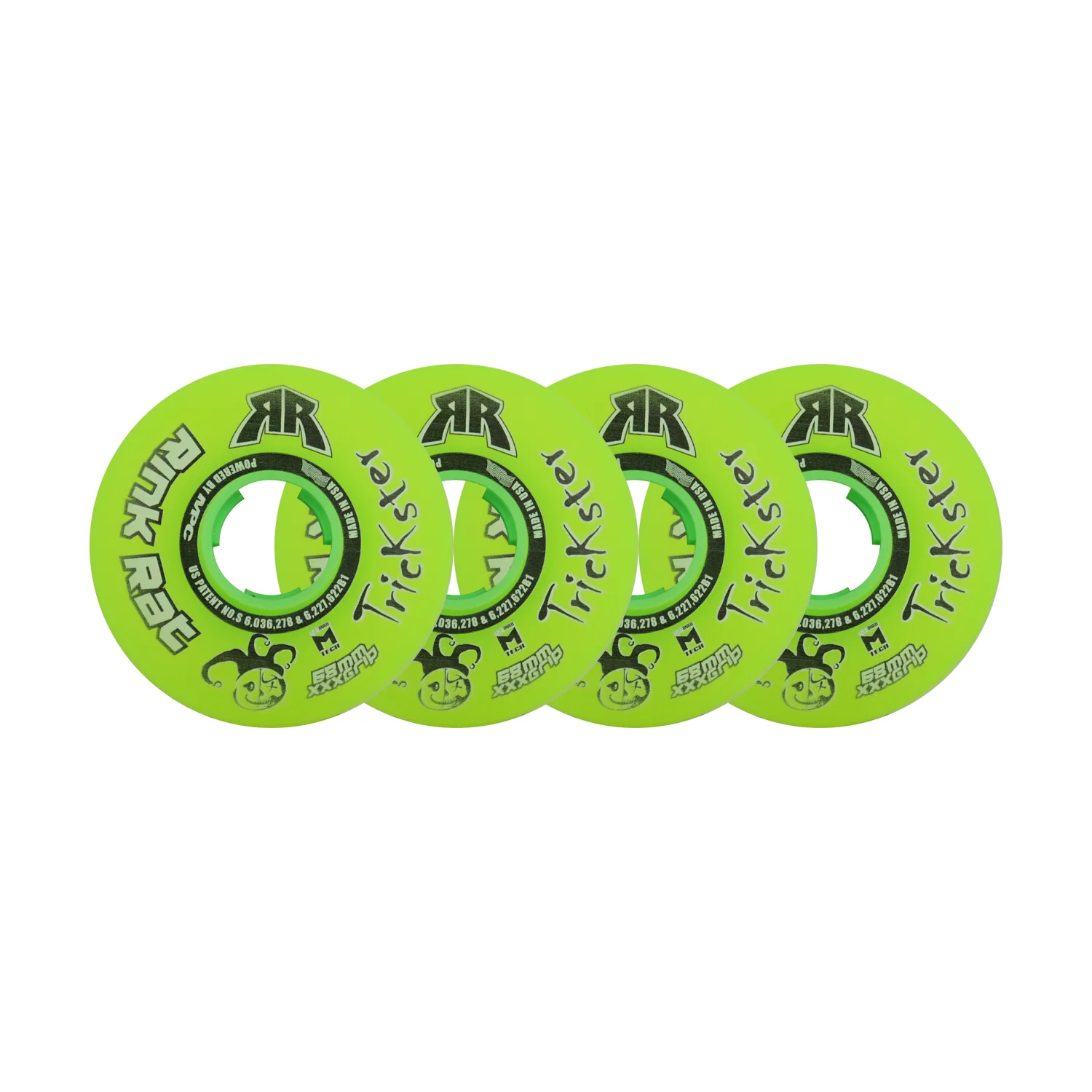 Rink Rat Roller Hockey Wheels - Trickster XXX 68mm 76A Green/Black (4-Pack)
