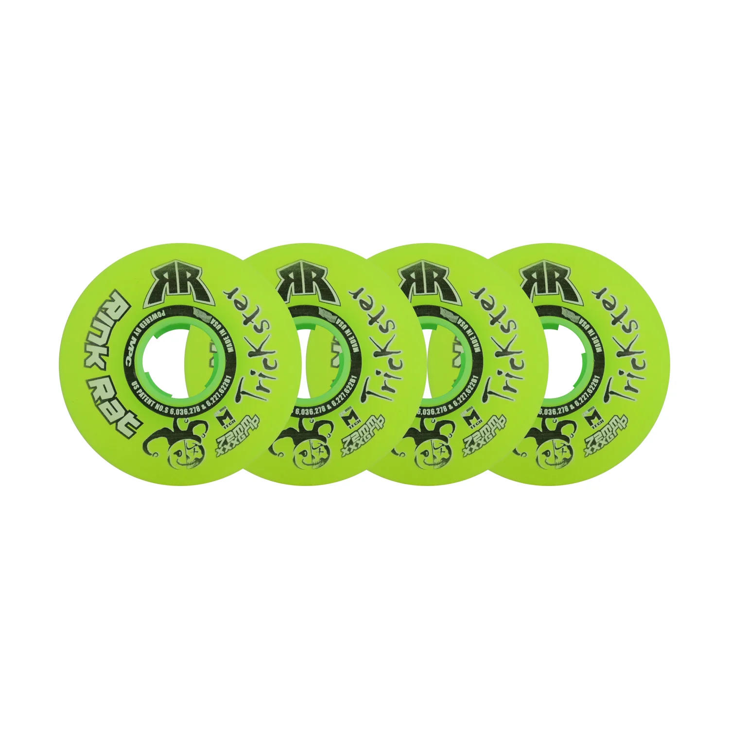 Rink Rat Roller Hockey Wheels - Trickster XXX 72mm 76A Green/Black (4-Pack)