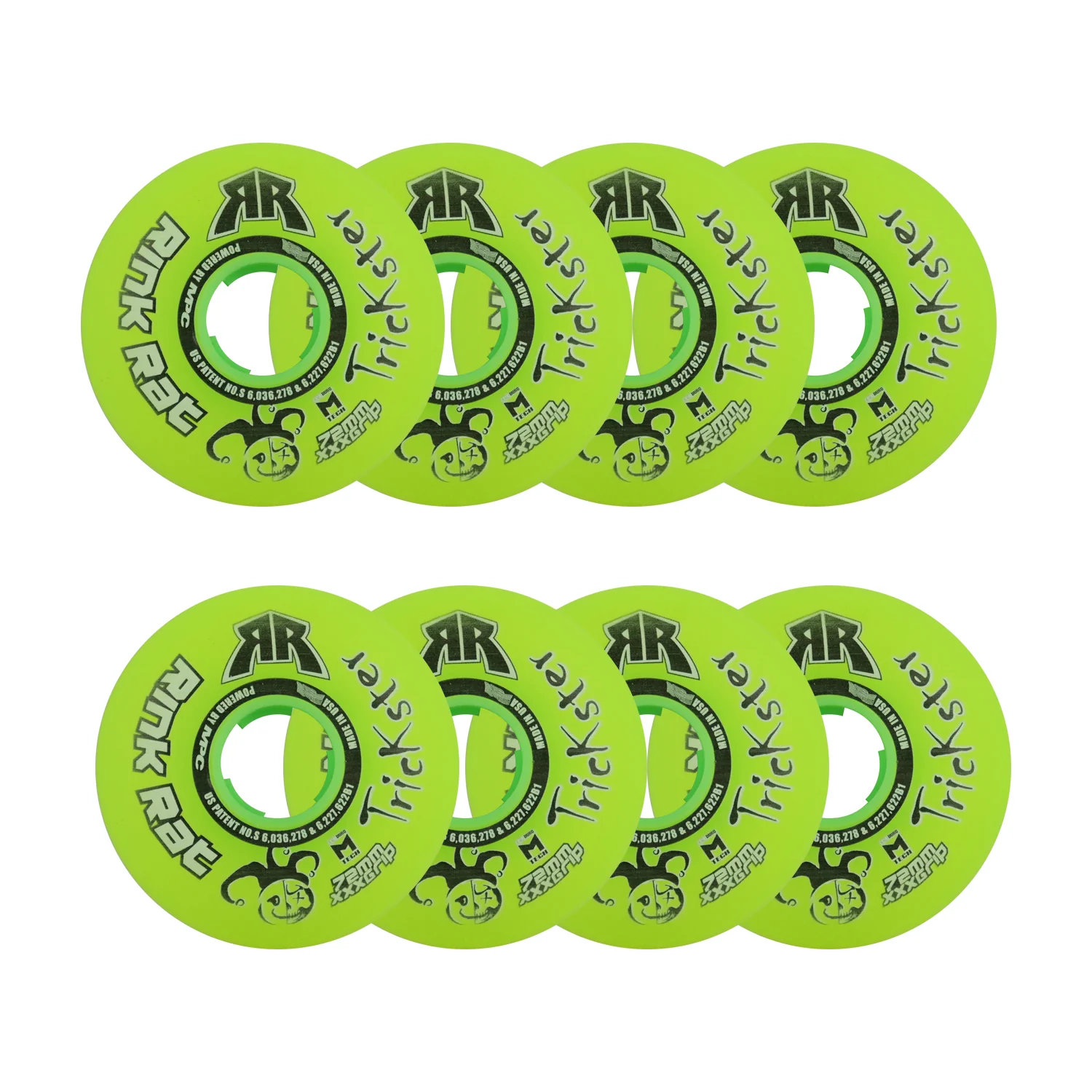 Rink Rat Roller Hockey Wheels - Trickster XXX 72mm 76A Green/Black (8-Pack)