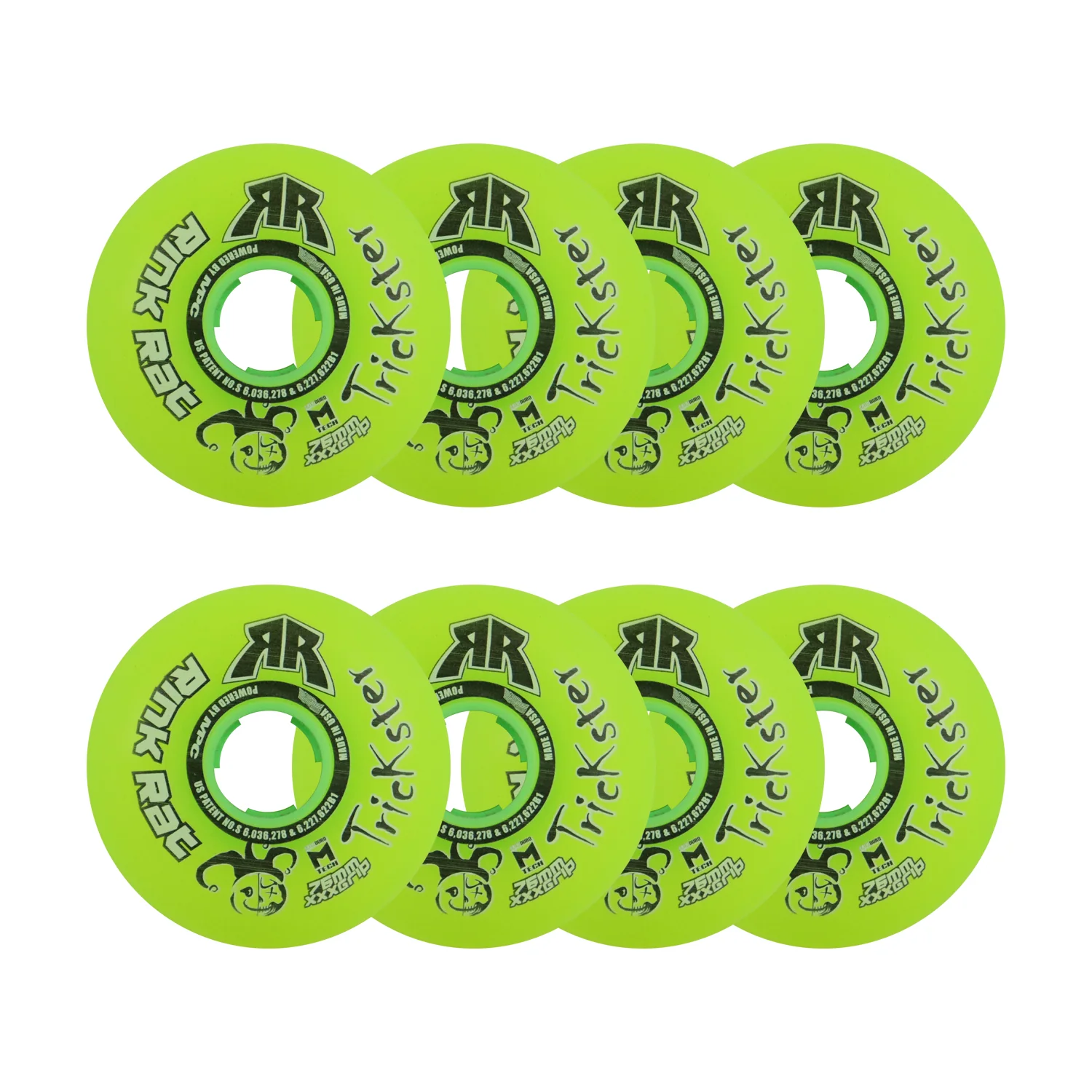 Rink Rat Roller Hockey Wheels - Trickster XXX 76mm 76A Green/Black (8-Pack)