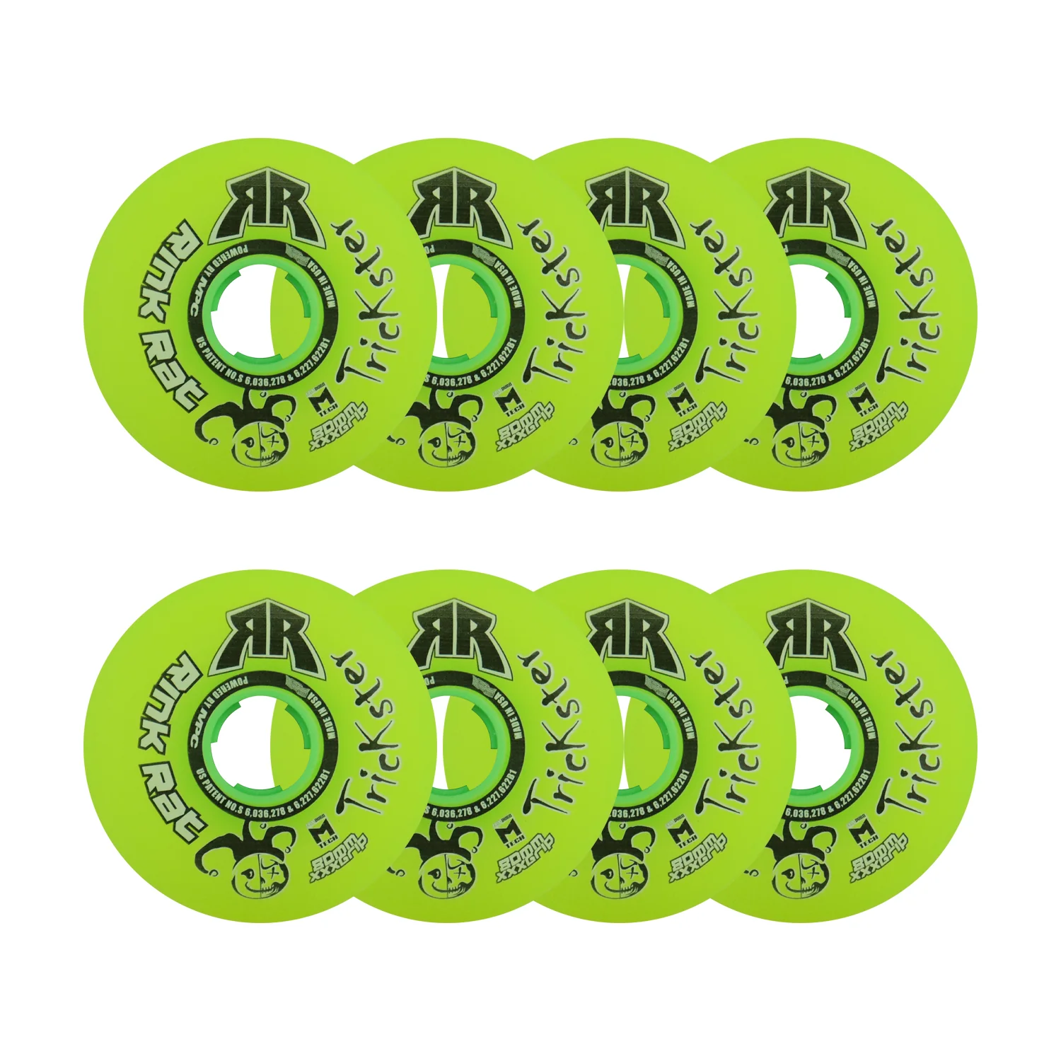 Rink Rat Roller Hockey Wheels - Trickster XXX 80mm 76A Green/Black (8-Pack)