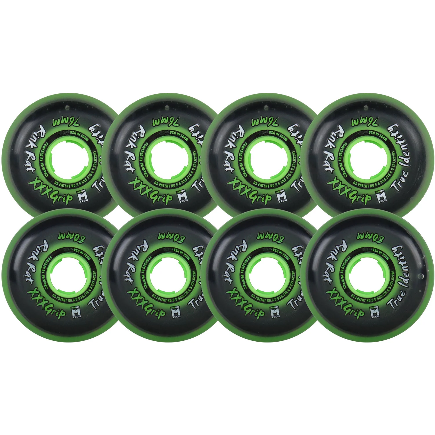 Rink Rat Roller Hockey Wheels - True Identity XXX 76/80 HiLo 76A Green (8-Pack)
