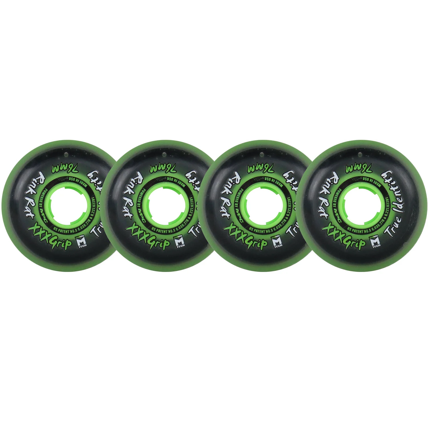 Rink Rat Roller Hockey Wheels - True Identity XXX 76mm 76A Green (4-Pack)