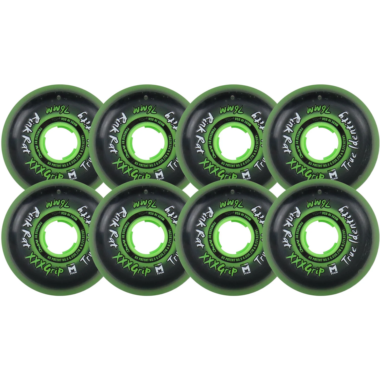 Rink Rat Roller Hockey Wheels - True Identity XXX 76mm 76A Green (8-Pack)