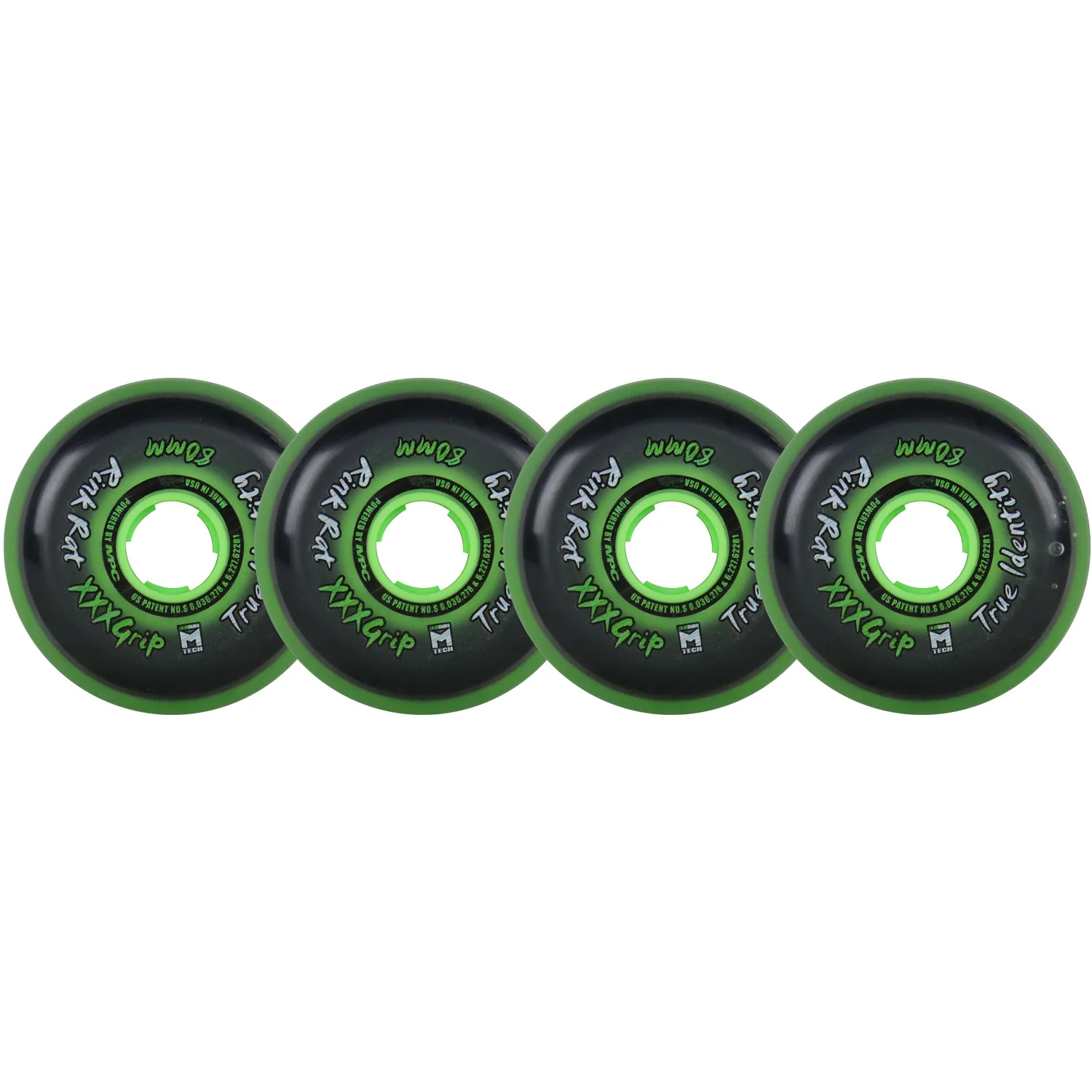 Rink Rat Roller Hockey Wheels - True Identity XXX 80mm 76A Green (4-Pack)