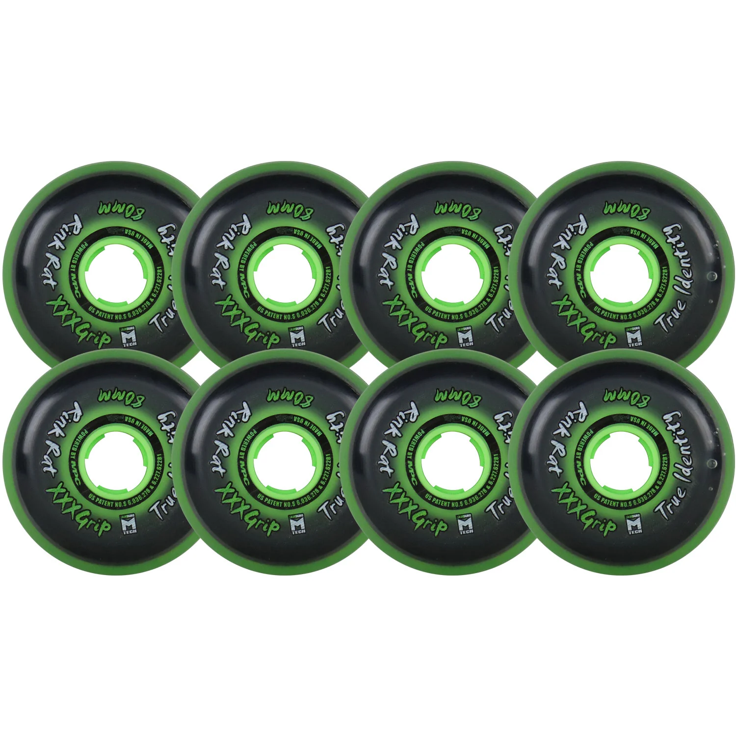 Rink Rat Roller Hockey Wheels - True Identity XXX 80mm 76A Green (8-Pack)